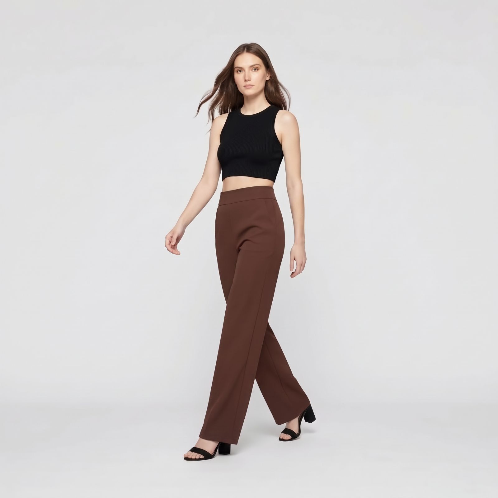 Felicia Pants - Straight Cut Scuba Material Trousers MAHOGANY
