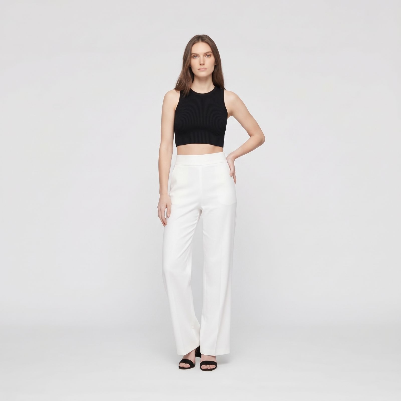 Felicia Pants - Straight Cut Scuba Material Trousers WHITE