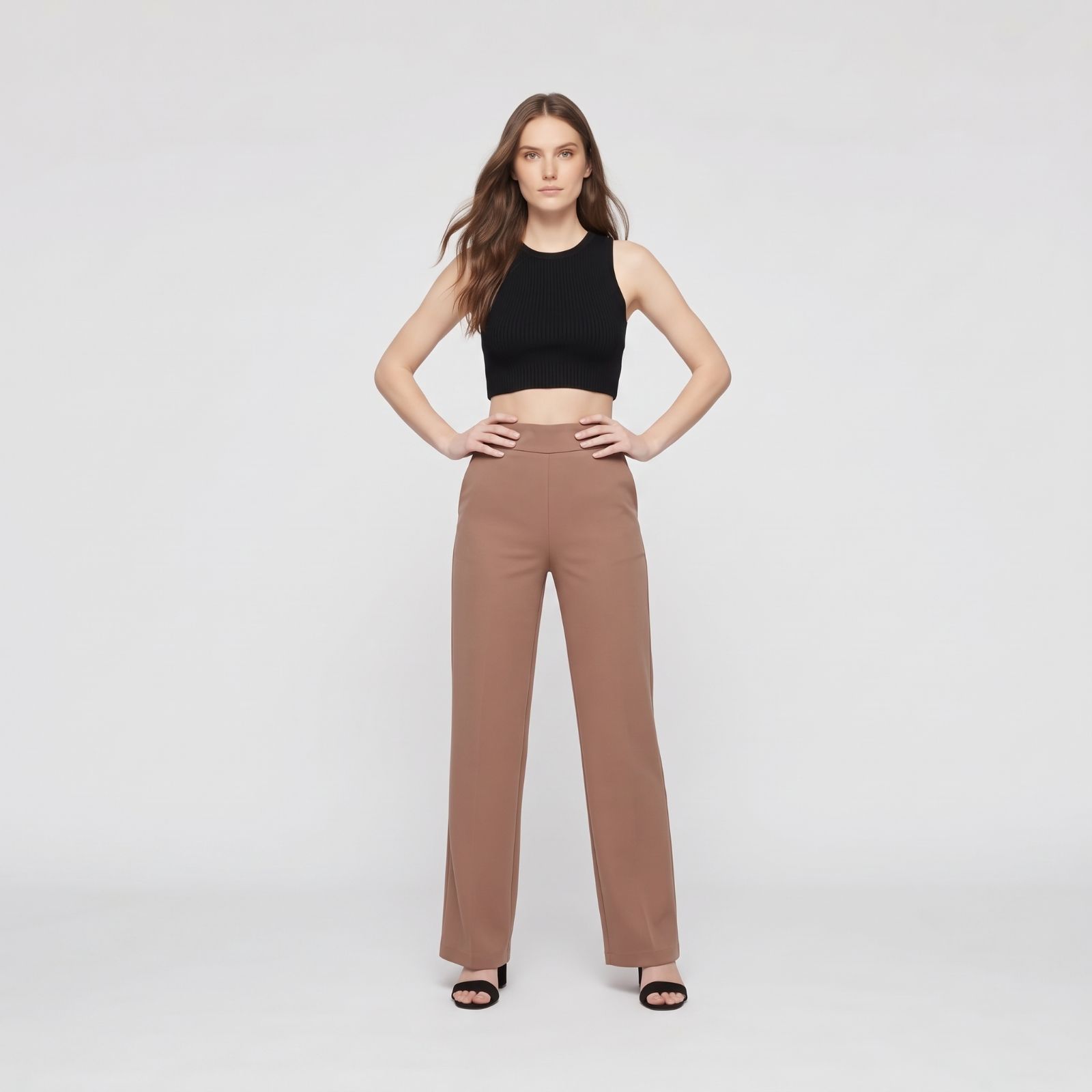 Felicia Pants - Straight Cut Scuba Material Trousers LATTE