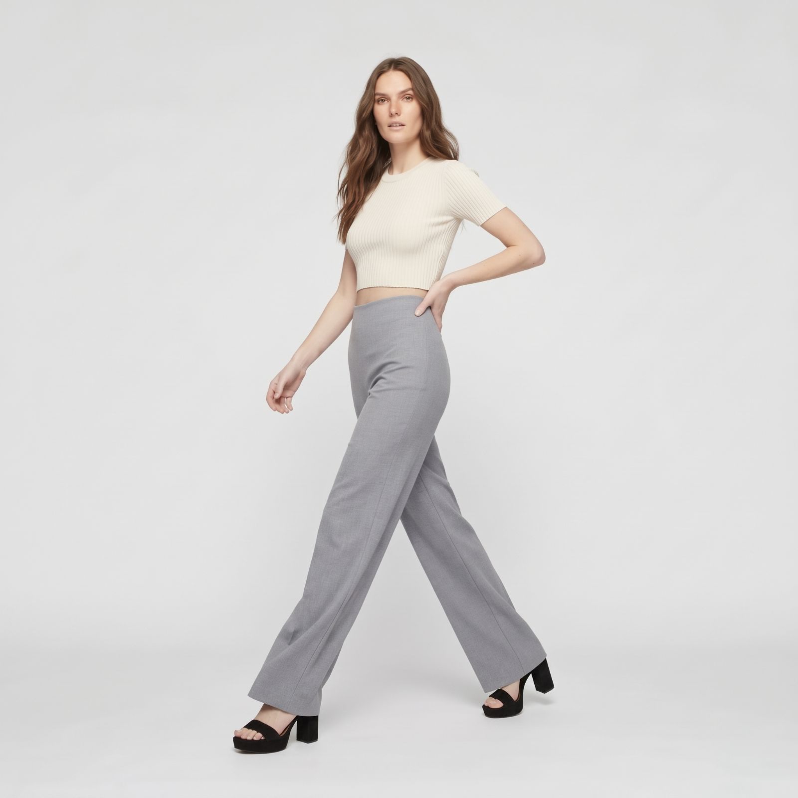 Felicia Pants - Straight Cut Scuba Material Trousers GREY