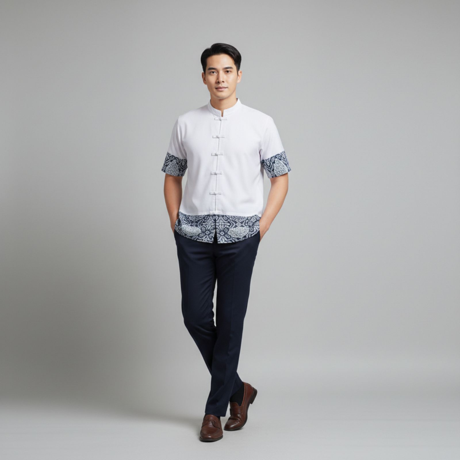 Cheongsam Batik Shirt - Premium Men's Short-Sleeved Cotton x Batik