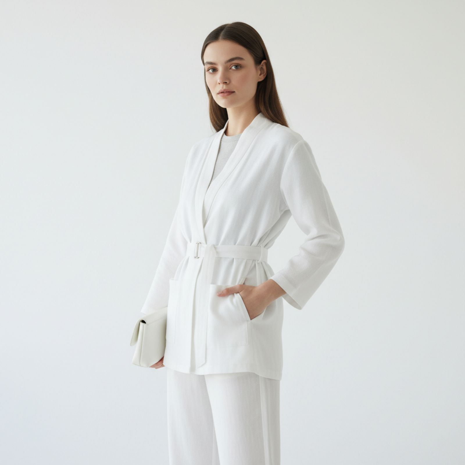 Outer Blazer Linen Longsleeve Belt