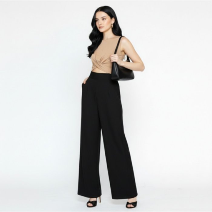Cullote Long Pants - Women's Wide Cut Culottes Zipper and Elastic