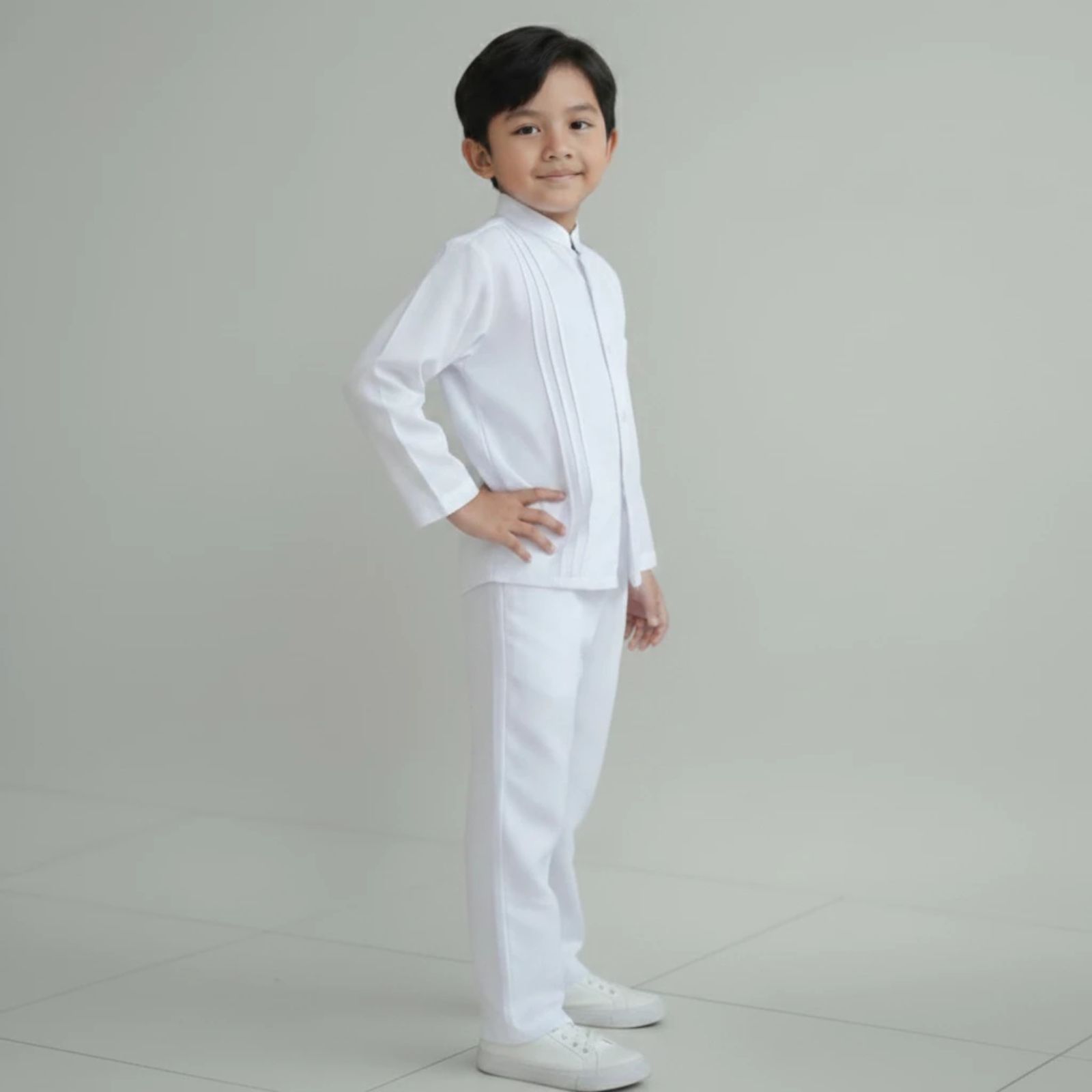 Baju Koko Anak Laki-Laki Lengan Panjang Manasik Haji | Baju Koko Bahan Katun Adem PUTIH