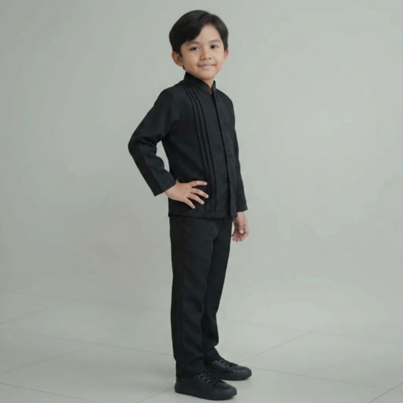 Baju Koko Anak Laki-Laki Lengan Panjang Manasik Haji | Baju Koko Bahan Katun Adem HITAM