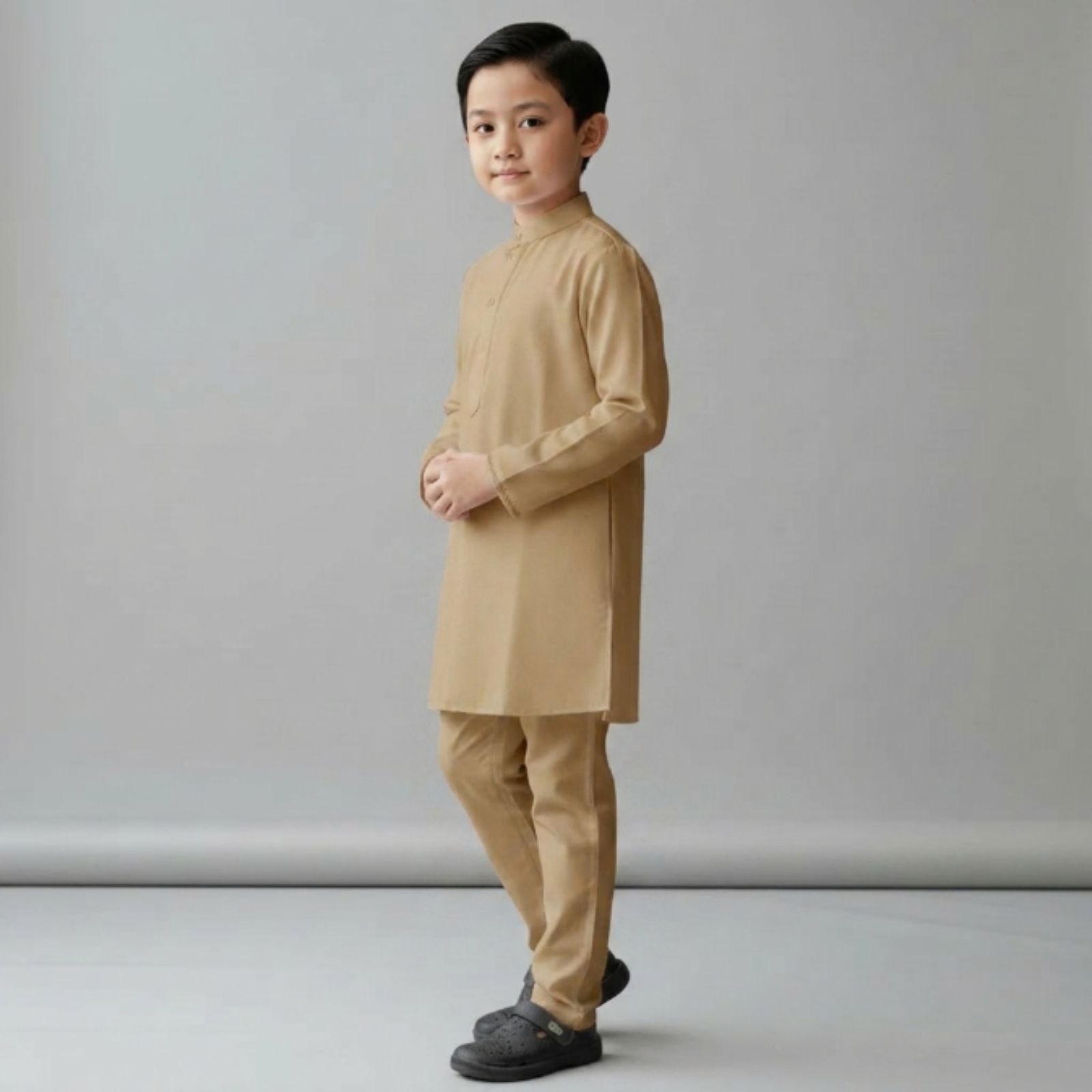 Baju Koko Anak Laki-Laki Manasik Haji | Baju Anak Putih Lengan Panjang Manasik KHAKI