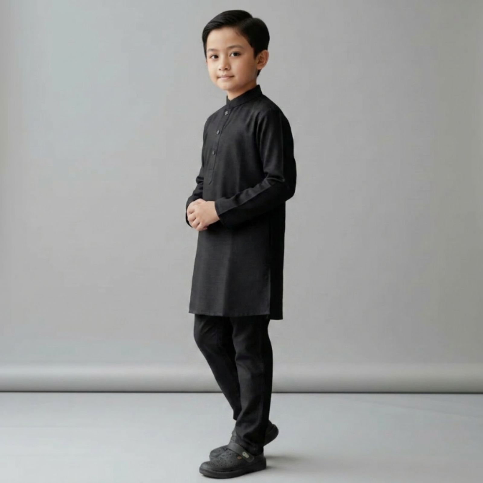 Baju Koko Anak Laki-Laki Manasik Haji | Baju Anak Putih Lengan Panjang Manasik HITAM