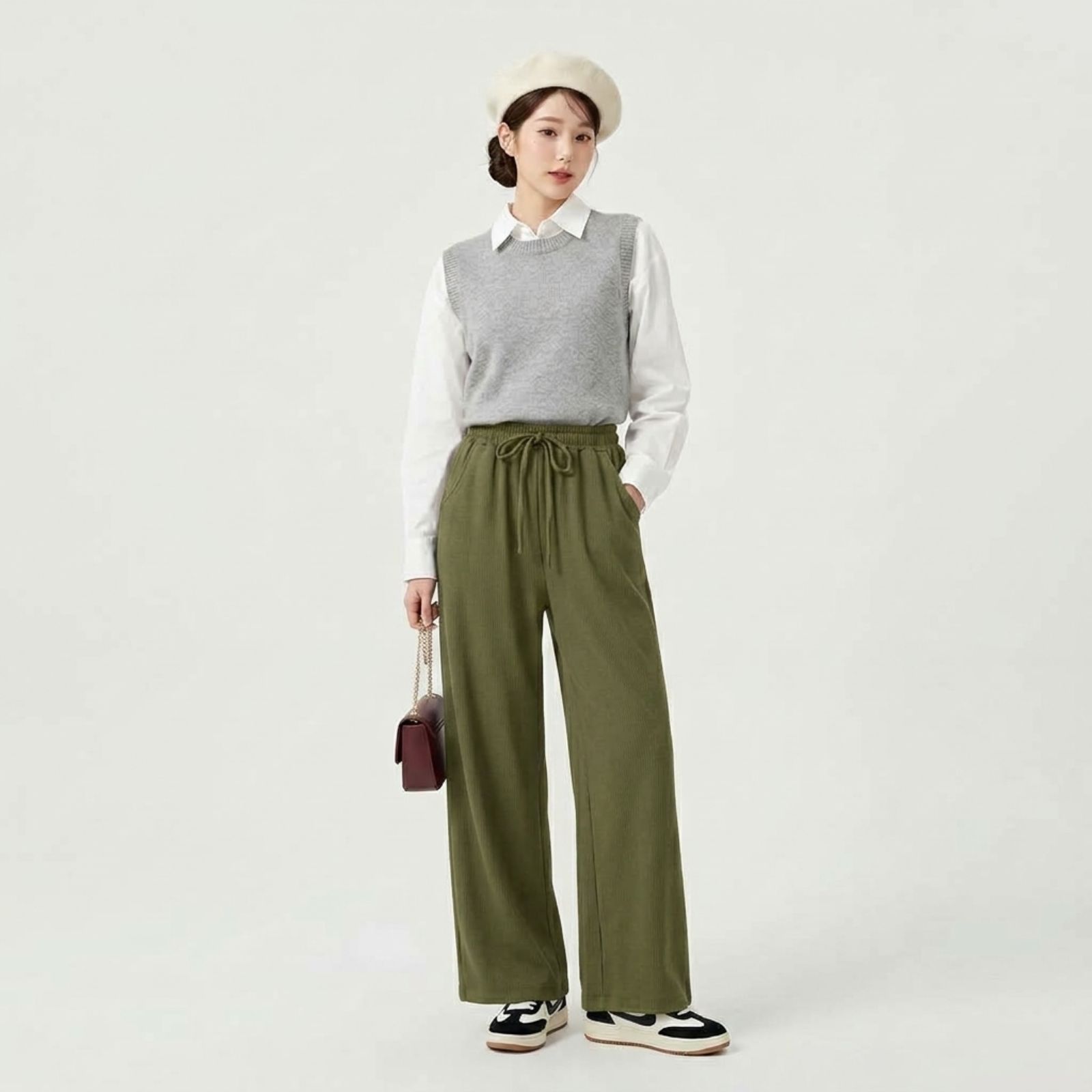 Celana Knit Pants Highwaist Wanita - Loose Pants Basic Stretch Premium Korean By Youniq ARMY