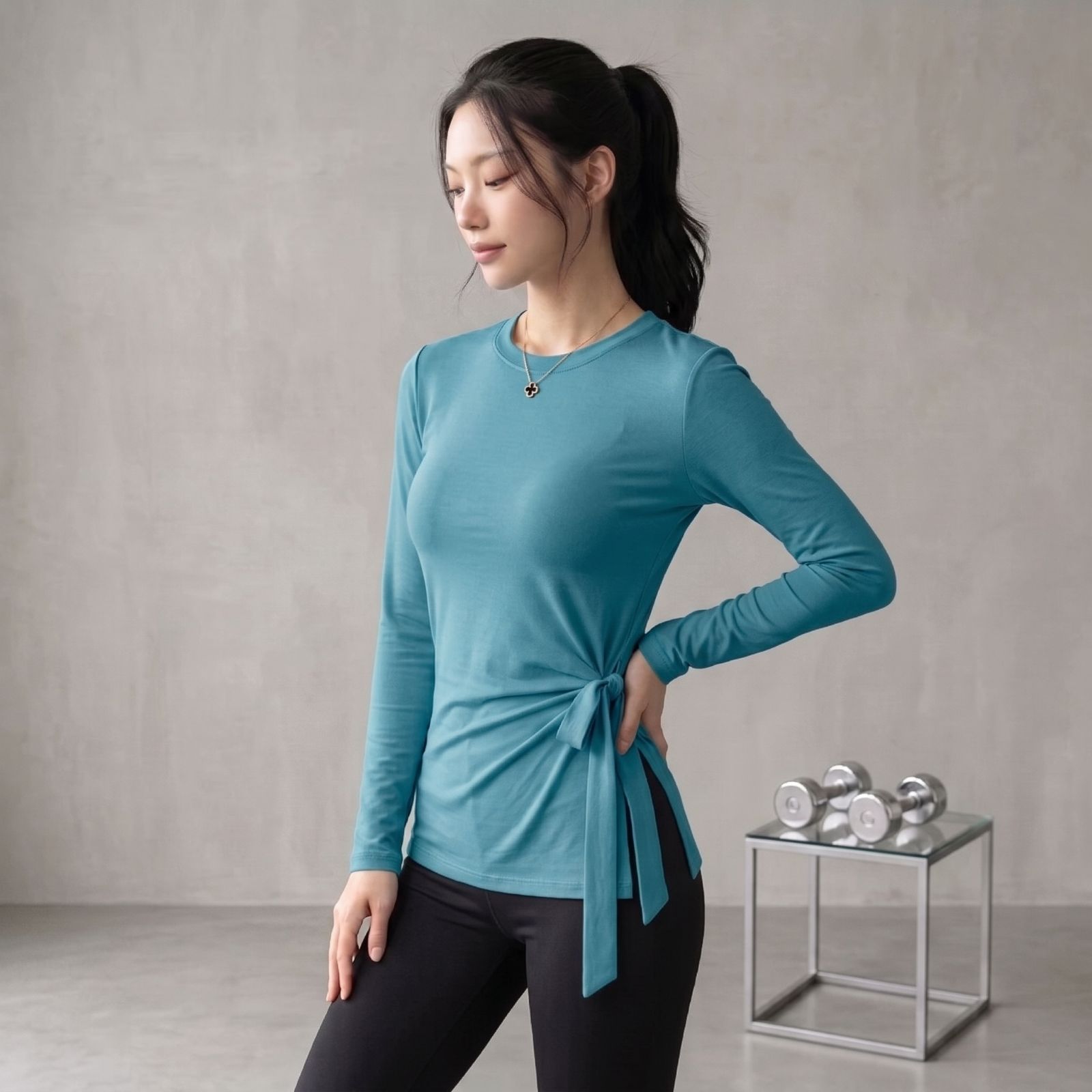 Atasan Wanita Olahraga Lengan Panjang Slim Fit Premium Stretch Korean Style | Blouse Sport Longsleeve by Knara BLUE