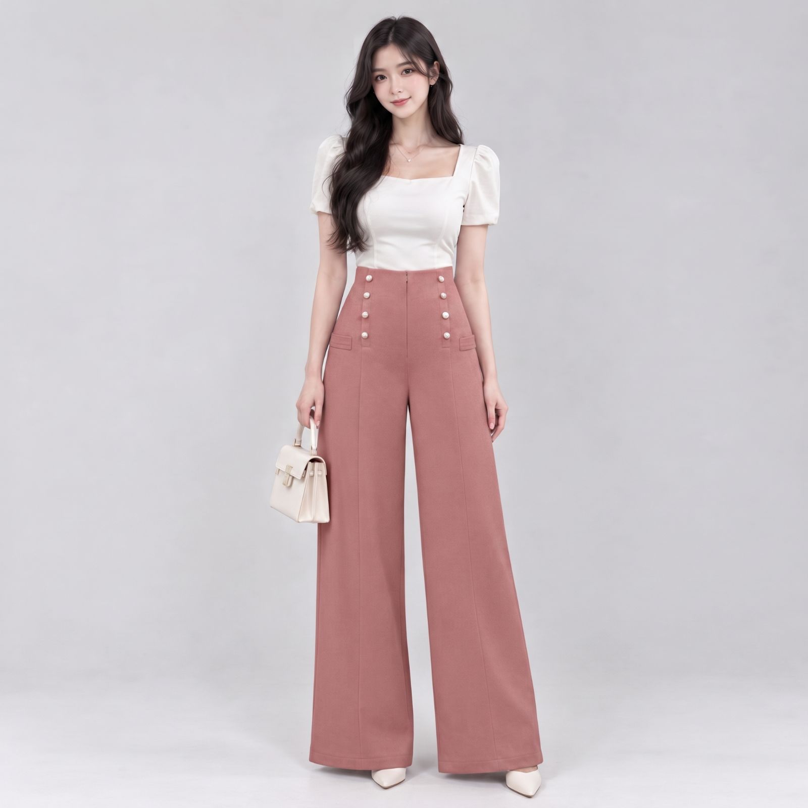 Yoona Celana Kulot Highwaist Wanita Kancing | Highwaist Long Pants Button DUSTY