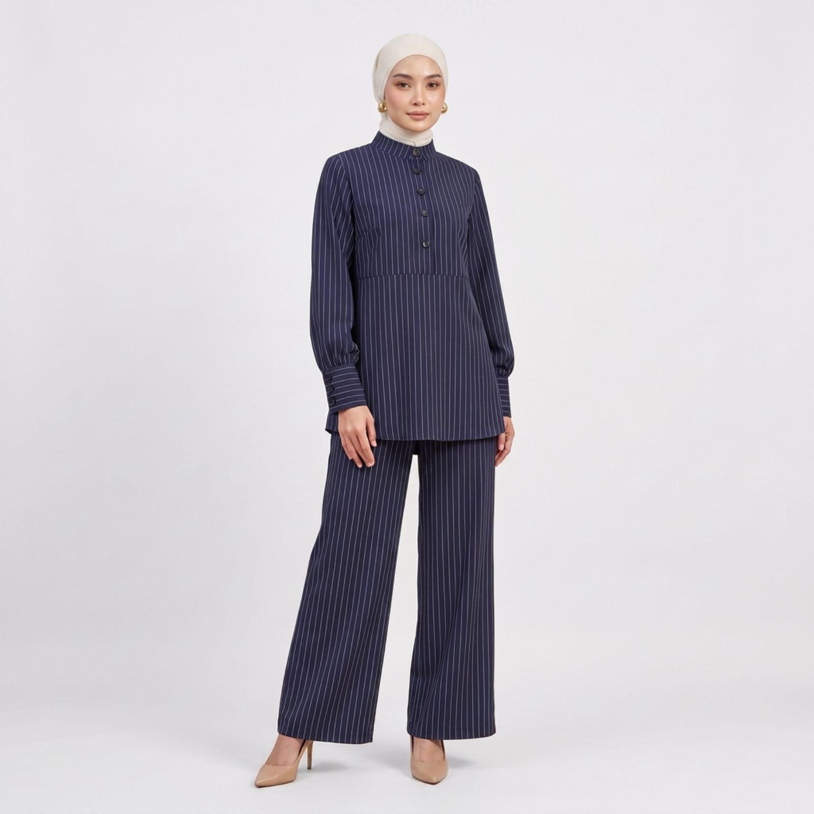 Nadira Pinstripe Modest Co-Ord Set sampul