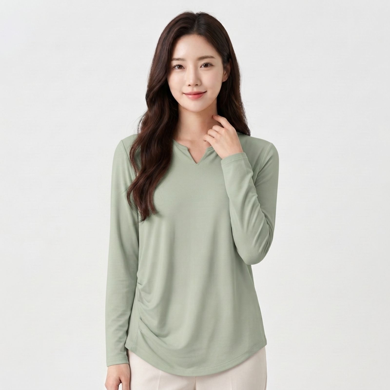 Kaos Sport Wanita Lengan Panjang Dry Fit UV Leher V SAGE