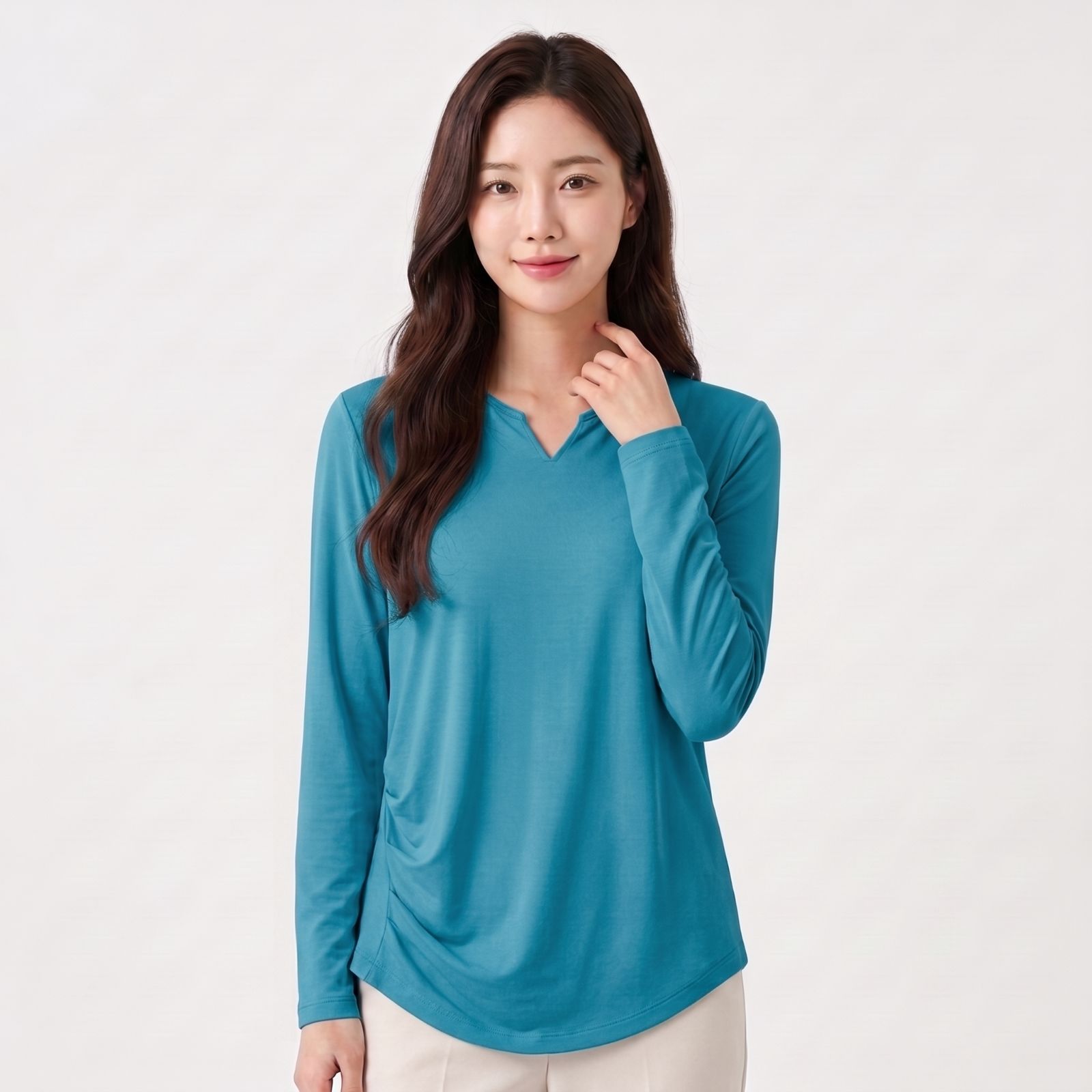 Kaos Sport Wanita Lengan Panjang Dry Fit UV Leher V BLUE