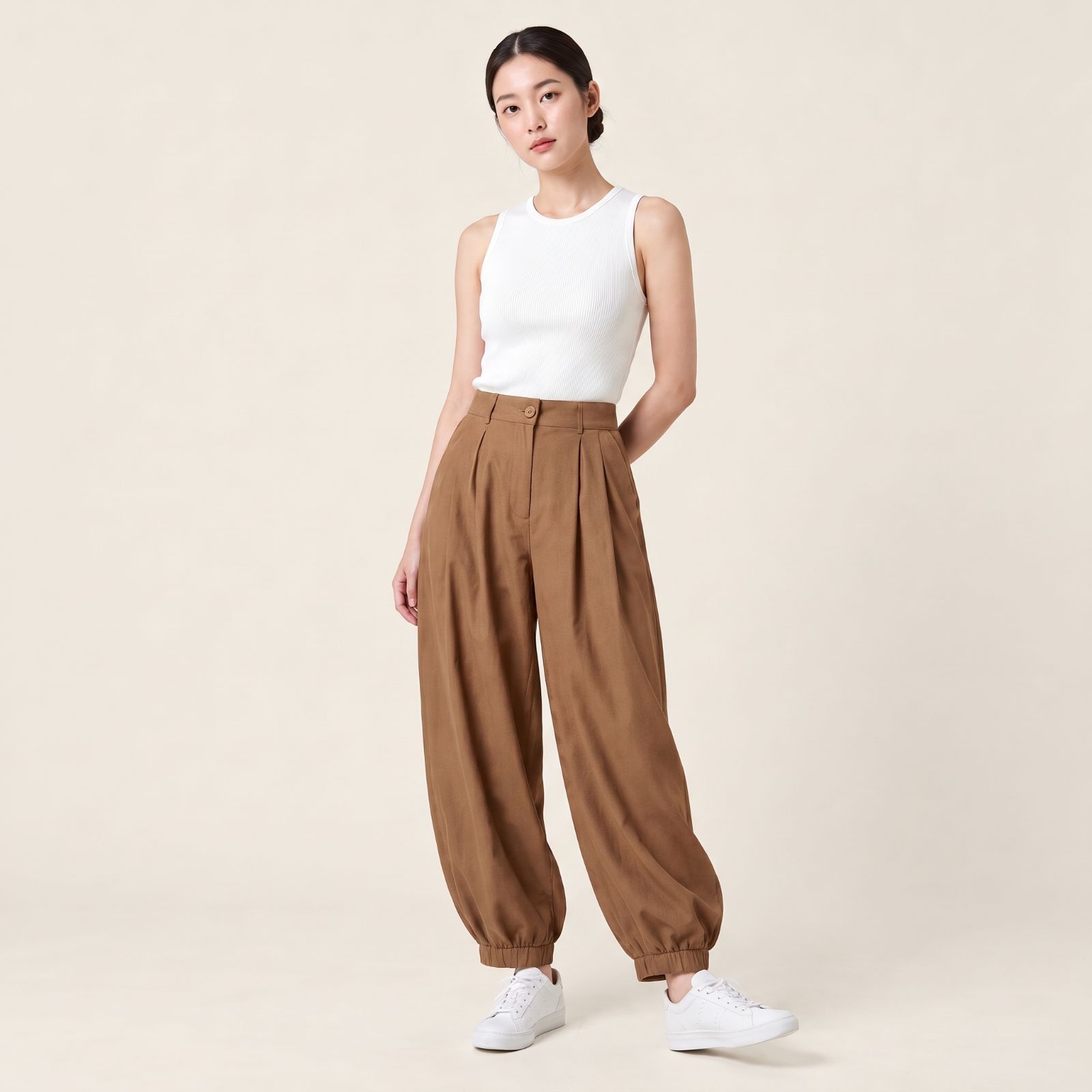 Celana Balon Wanita High Waist Formal Casual Premium LATTE
