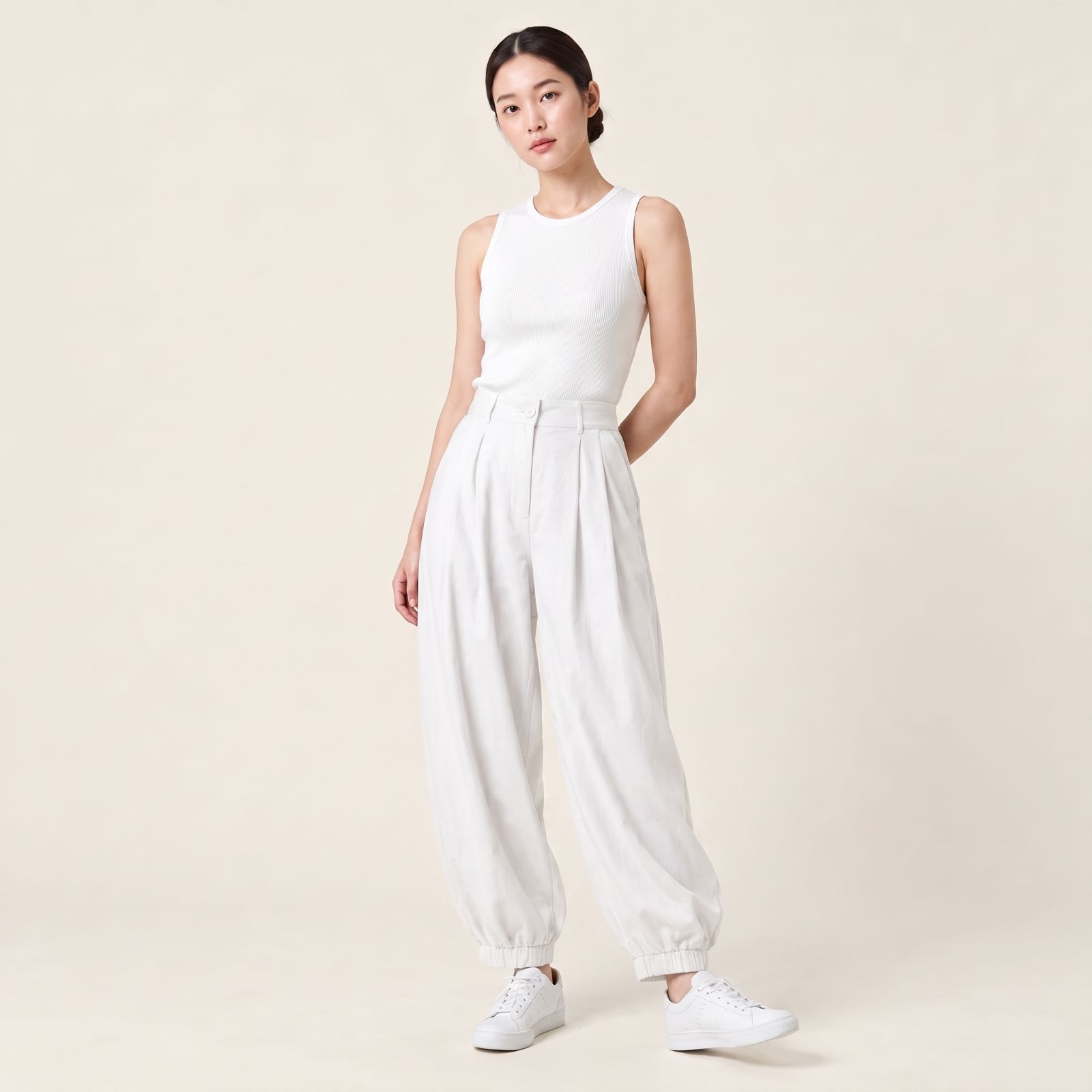Celana Balon Wanita High Waist Formal Casual Premium PUTIH