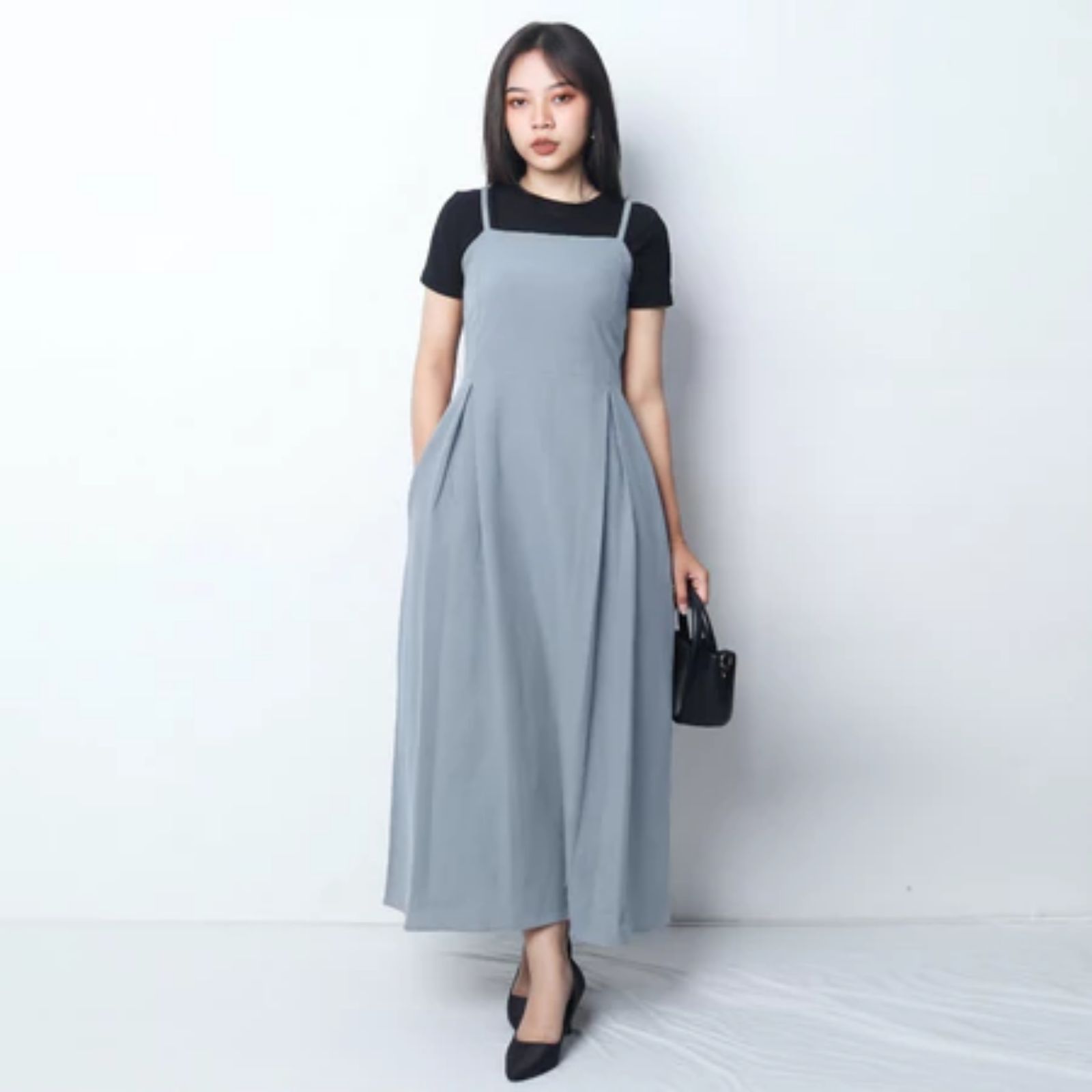 Basic Summer Dress Sling Korean Look Sleeveless Linen Matterial by youniq GREY