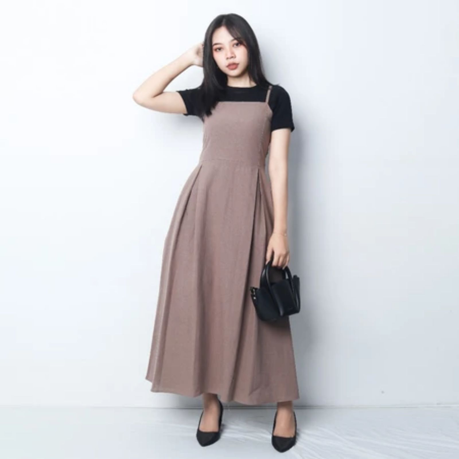 Basic Summer Dress Sling Korean Look Sleeveless Linen Matterial by youniq LATTE