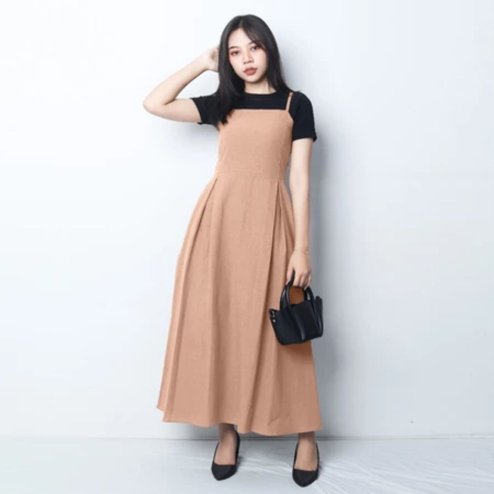 Basic Summer Dress Sling Korean Look Sleeveless Linen Matterial by youniq PEACH