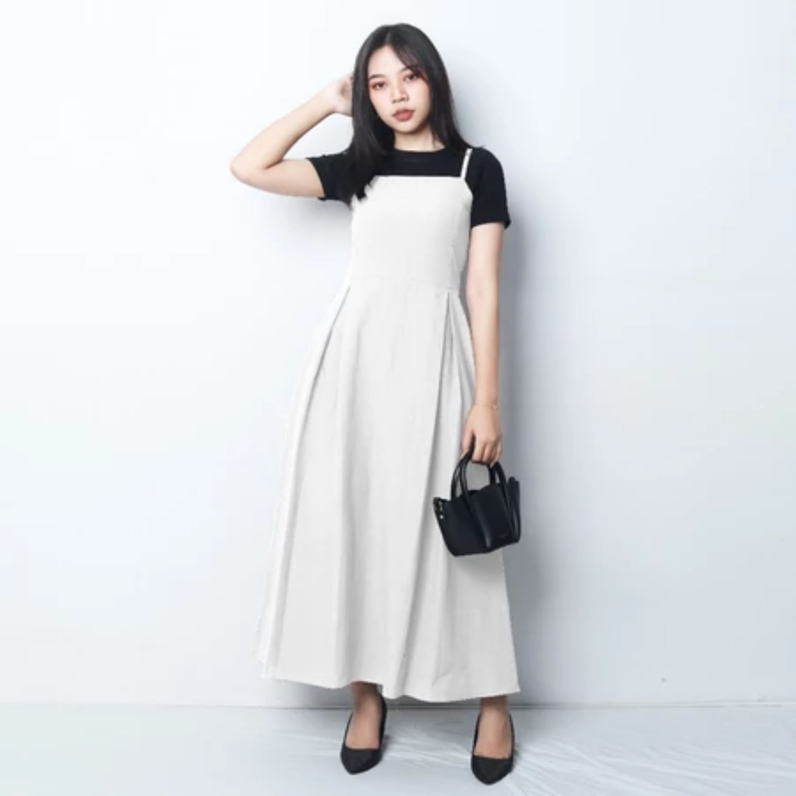 Basic Summer Dress Sling Korean Look Sleeveless Linen Matterial by youniq PUTIH