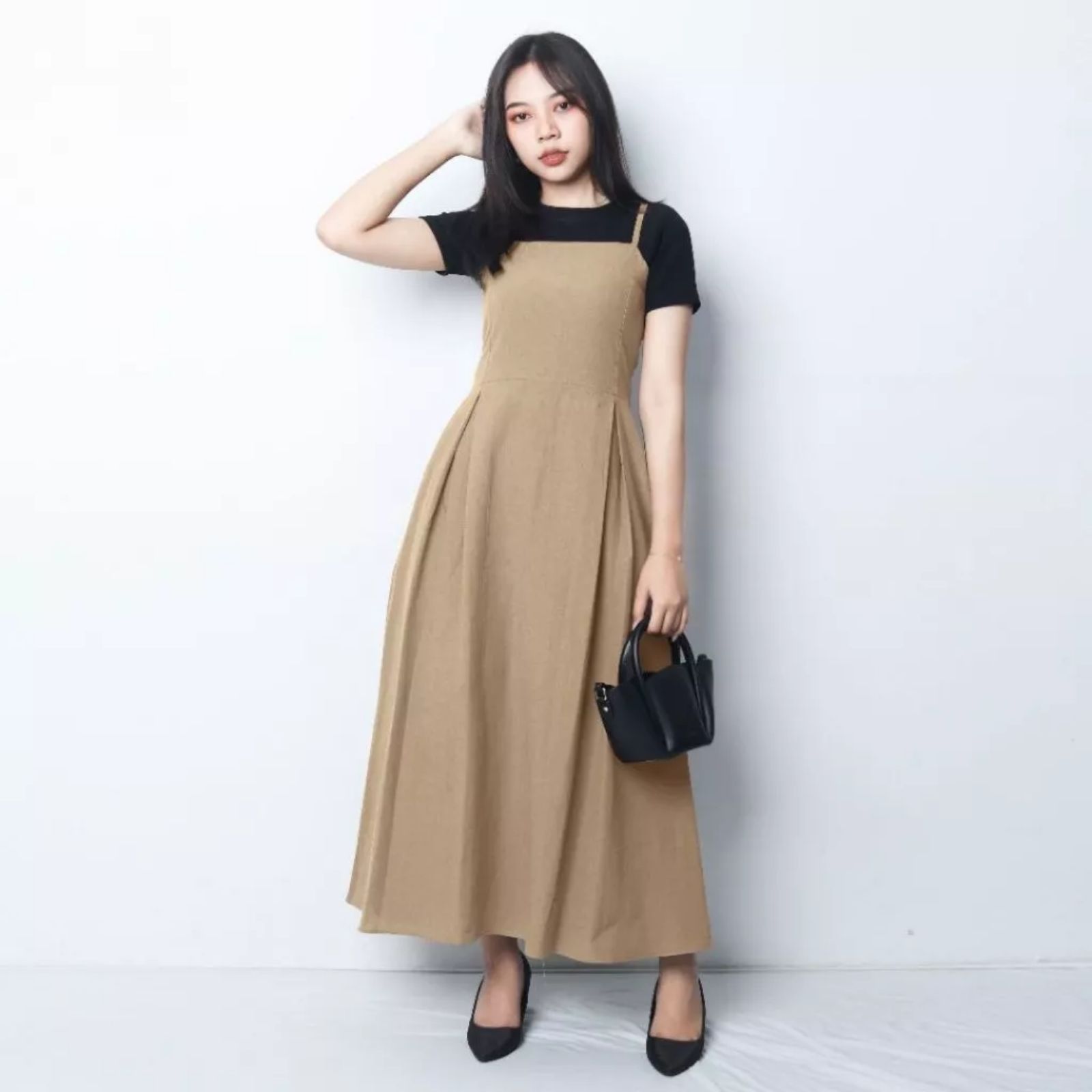 Basic Summer Dress Sling Korean Look Sleeveless Linen Matterial by youniq KHAKI