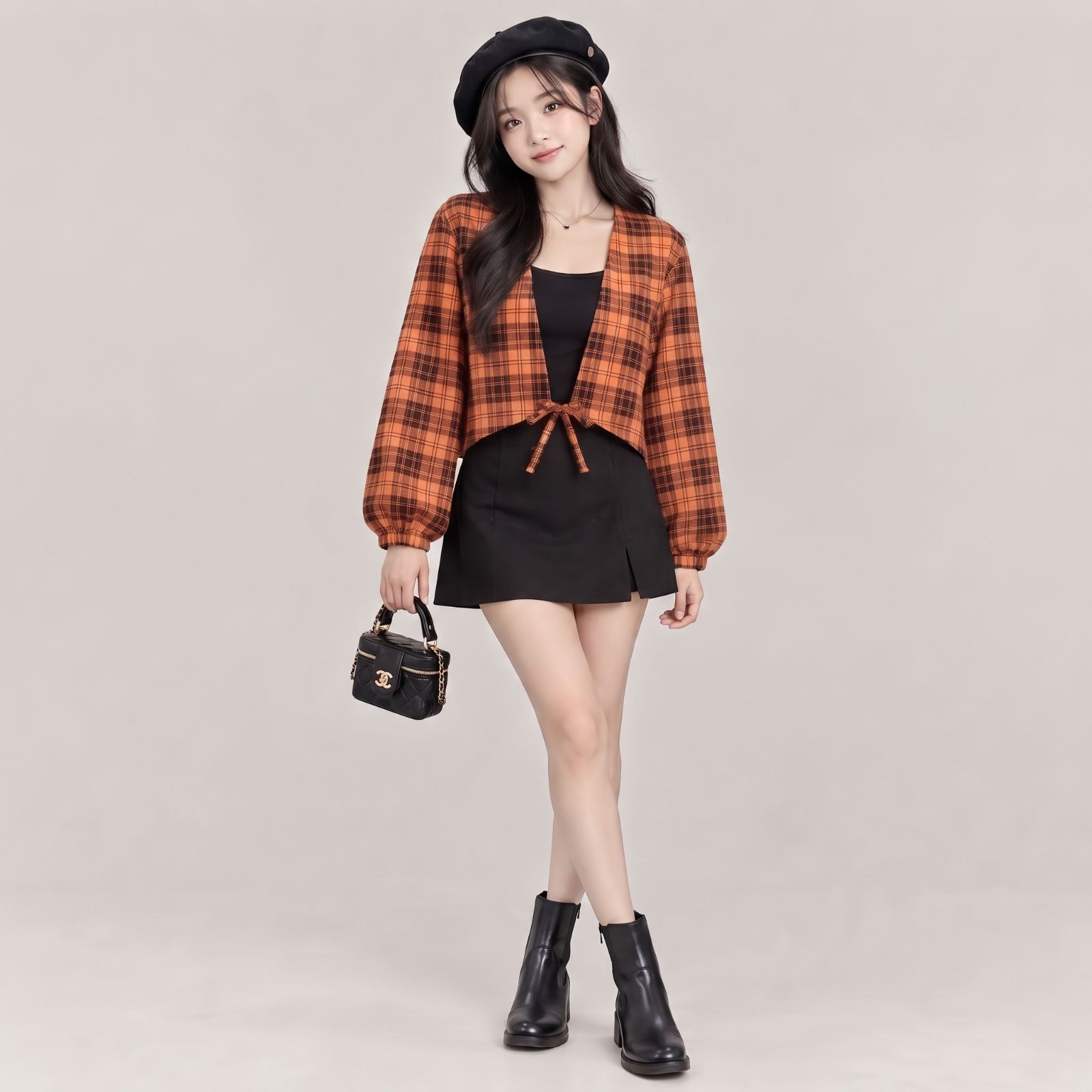 Paula Outer Crop Lengan Balon By YOUNIQ TARTAN CARROT