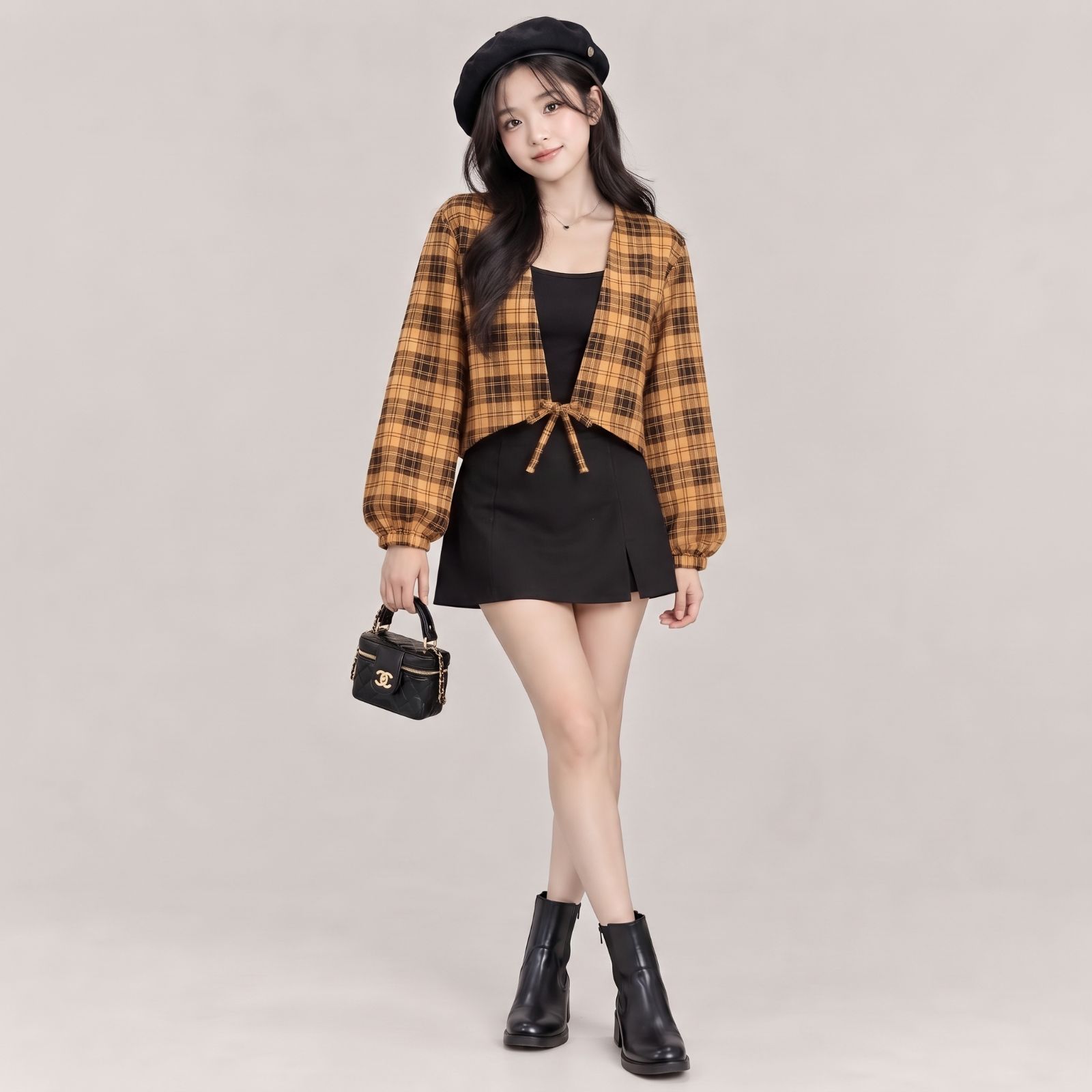 Paula Outer Crop Lengan Balon By YOUNIQ TARTAN CHEESE