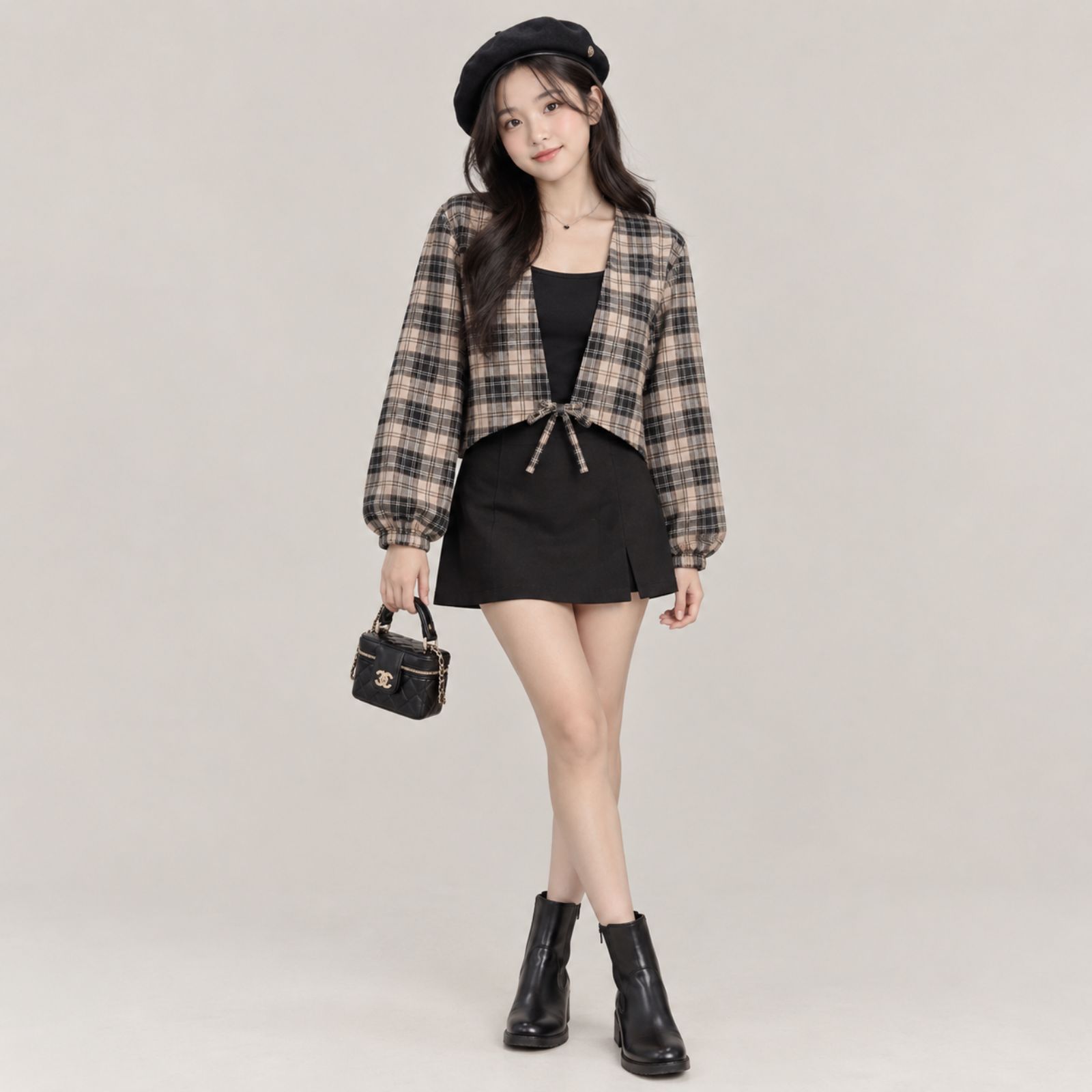 Paula Outer Crop Lengan Balon By YOUNIQ TARTAN COKSU