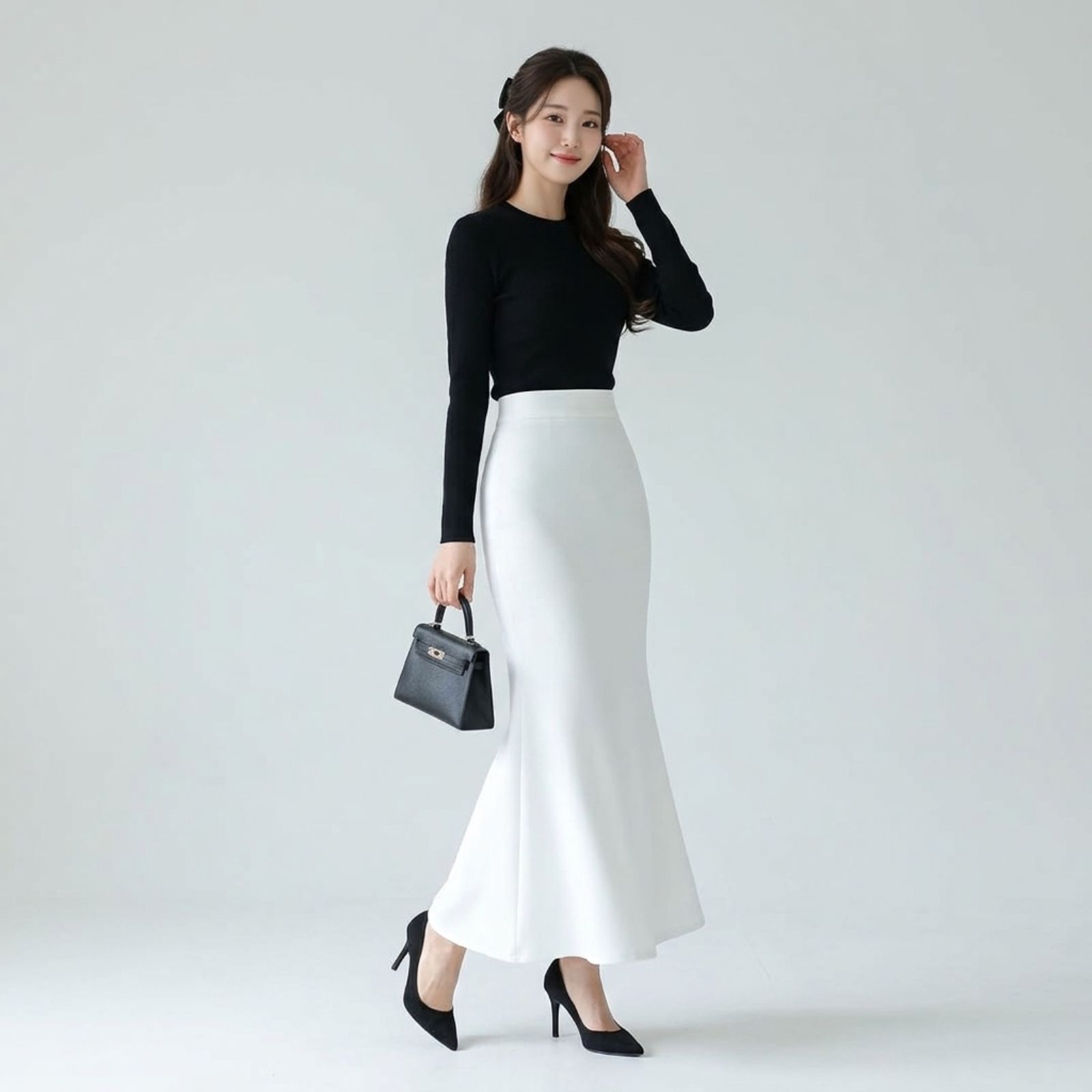 Mermaid Skirt Scuba Premium - Midi Skirt Rok Wanita - Maxi Skirt Rok Wanita by Youniq PUTIH