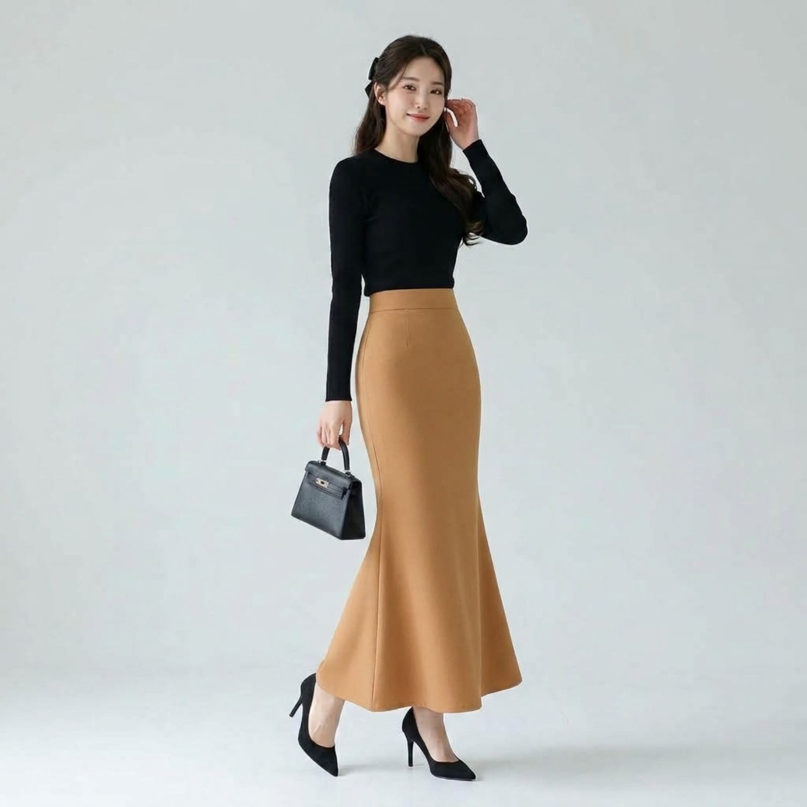 Mermaid Skirt Scuba Premium - Midi Skirt Rok Wanita - Maxi Skirt Rok Wanita by Youniq CARAMEL