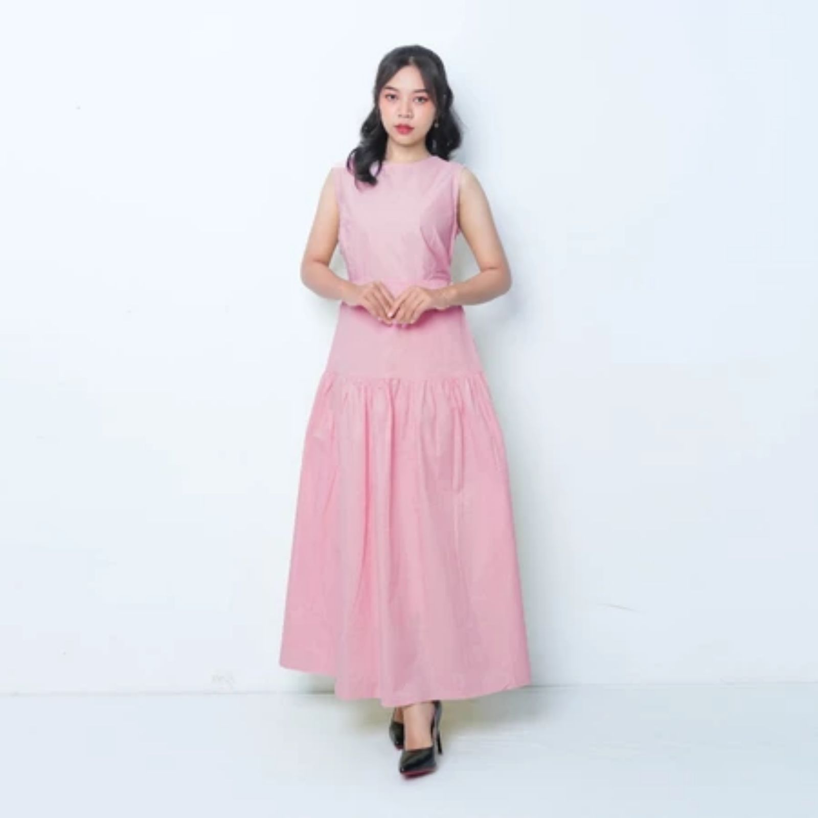Luna Dress Panjang Feminim Tanpa Lengan | Feminim Sleeveless Maxi Dres by Youniq.ex BABY PINK