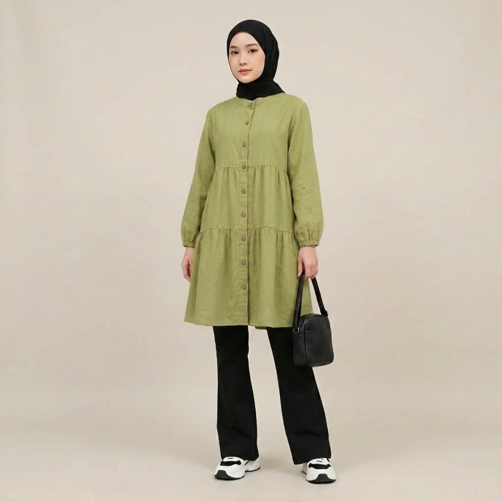 TUNIK LAYER CRINKLE WANITA KEKINIAN By Youniq SAGE