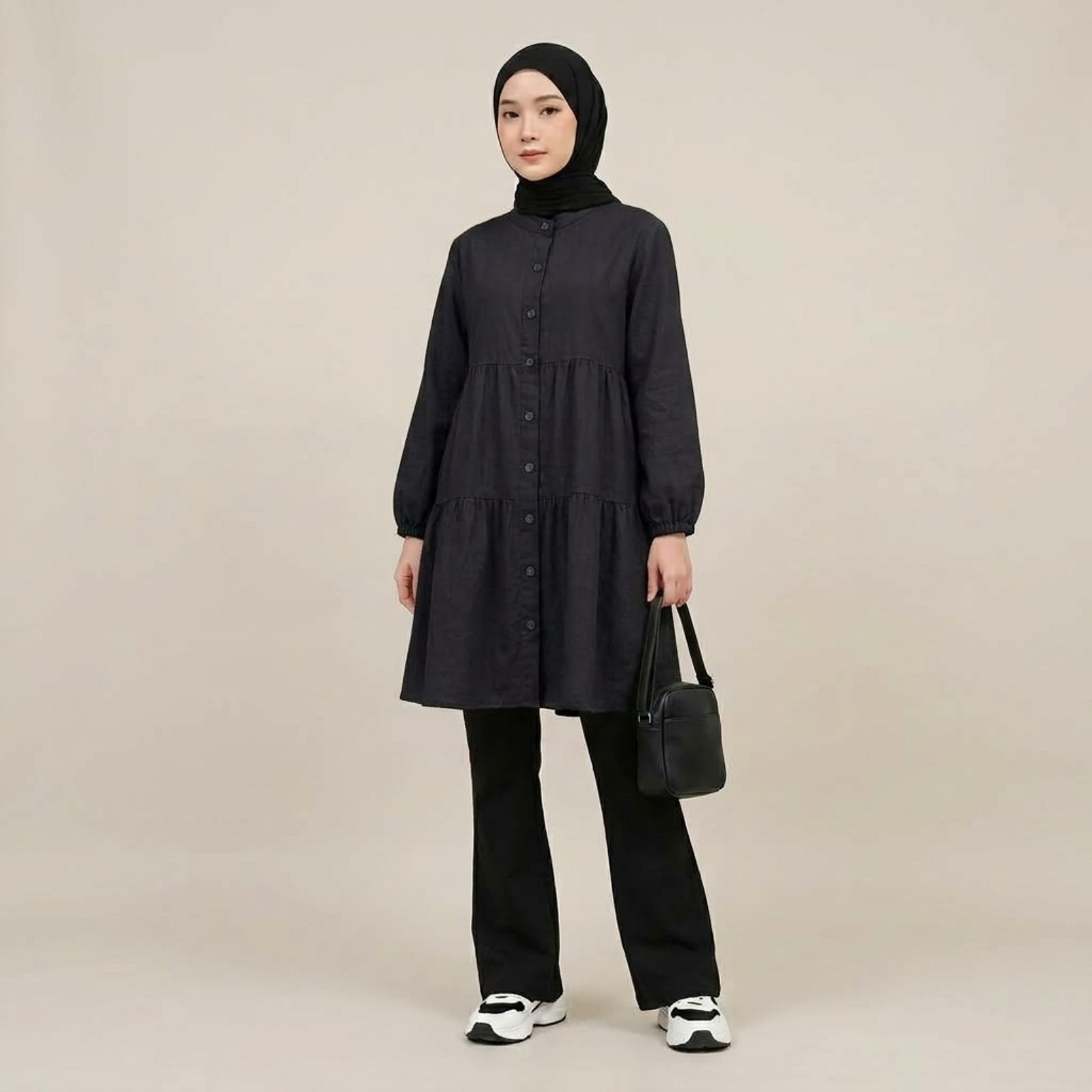 TUNIK LAYER CRINKLE WANITA KEKINIAN By Youniq BLACK