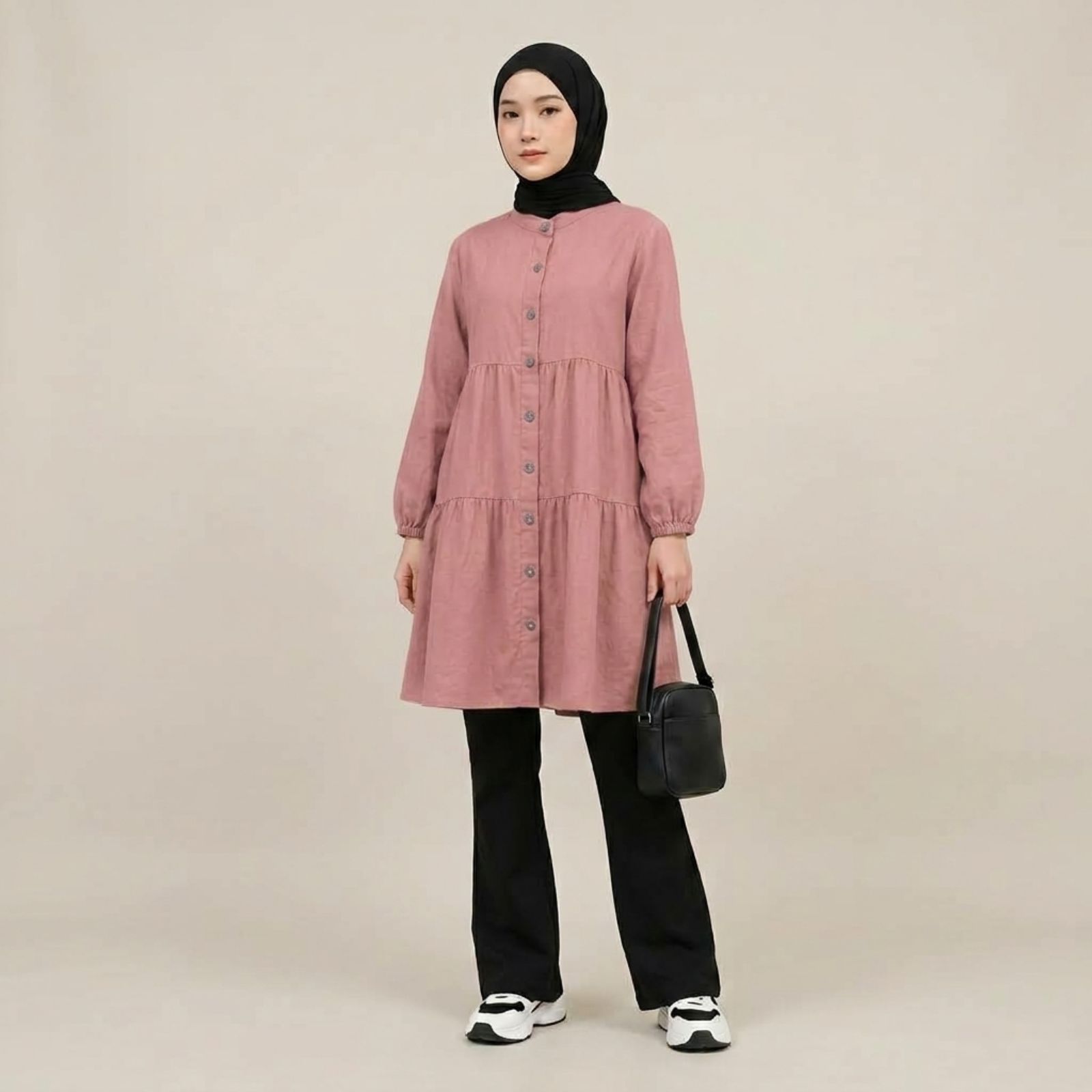 TUNIK LAYER CRINKLE WANITA KEKINIAN By Youniq PEACH