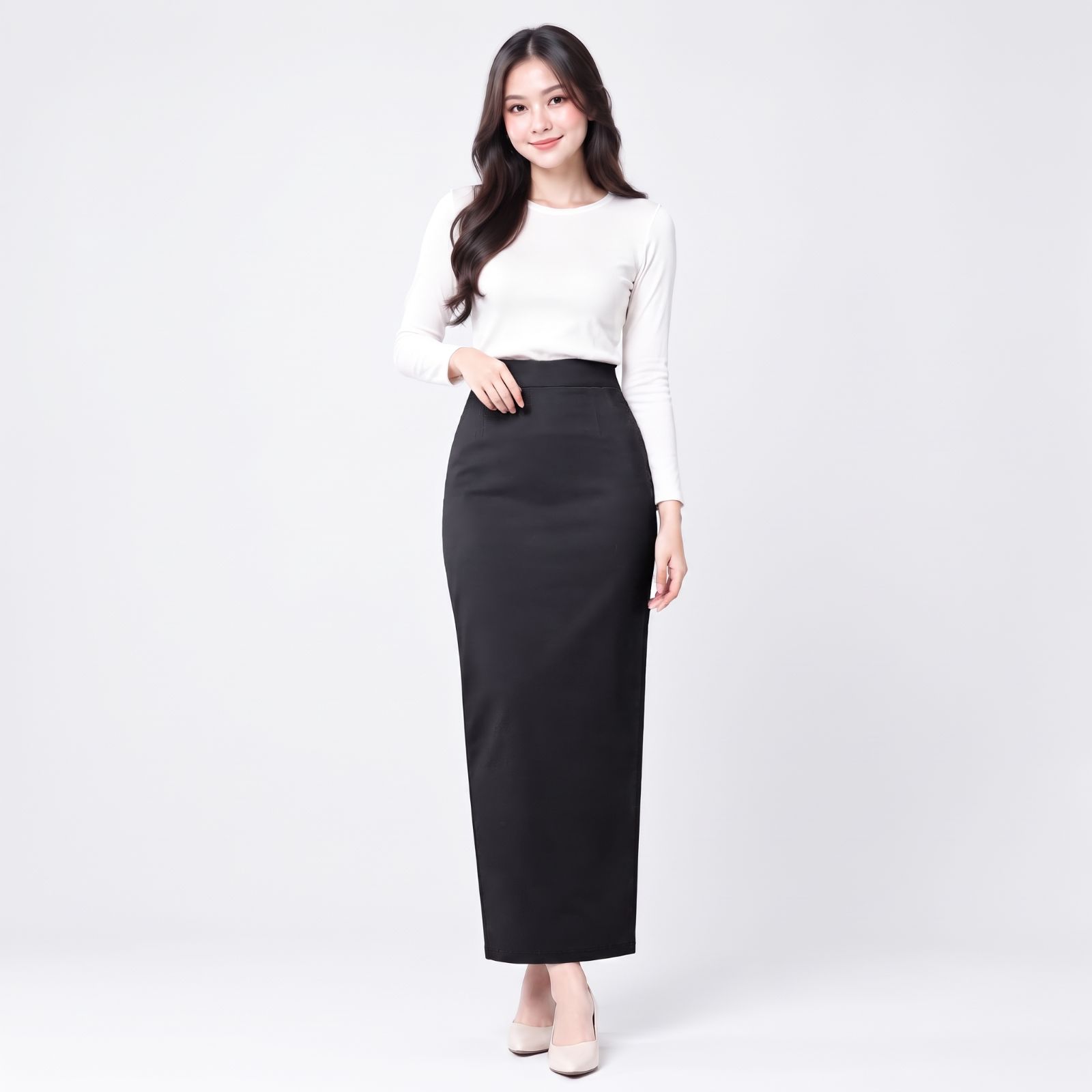 Long Skirt Scuba Hitam Premium / Rok Span Premium HITAM