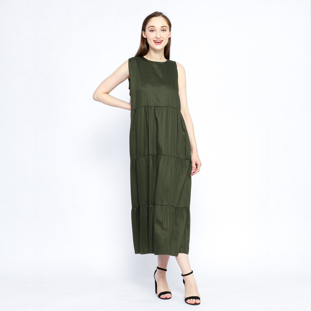 Raisa Tier Dress Sleeveless Rayon Maxi - New Color ARMY
