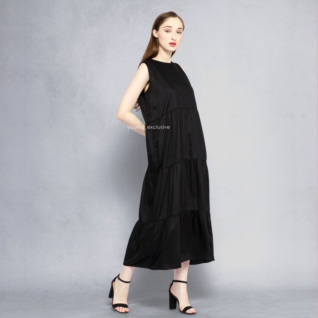 Raisa Tier Dress Sleeveless Rayon Maxi - New Color BLACK SULTAN