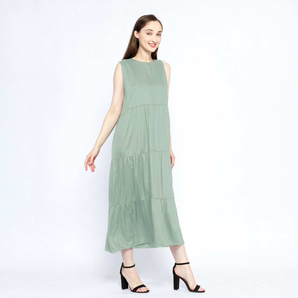 Raisa Tier Dress Sleeveless Rayon Maxi - New Color MATCHA
