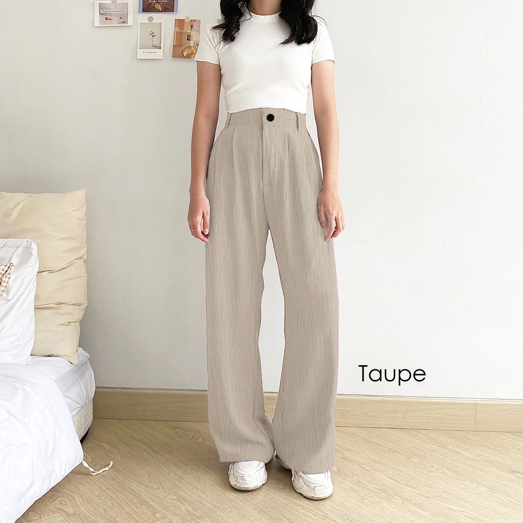 Kulot Crinkle Highwaist Kekinian | Premium Crinkle Kulot Wanita Korea TAUPE