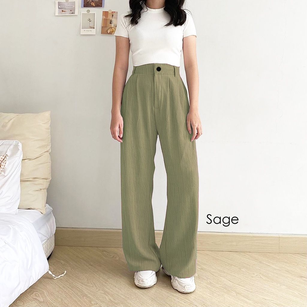 Kulot Crinkle Highwaist Kekinian | Premium Crinkle Kulot Wanita Korea SAGE