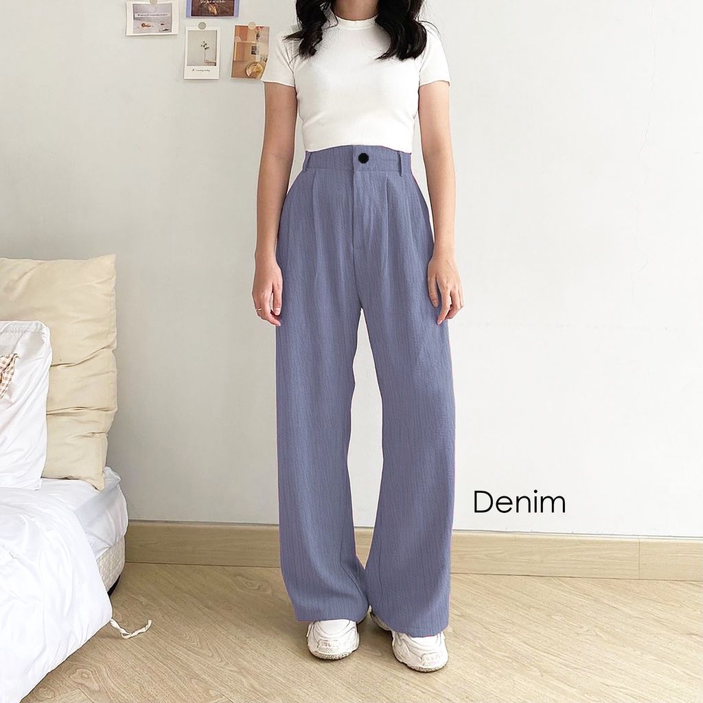 Kulot Crinkle Highwaist Kekinian | Premium Crinkle Kulot Wanita Korea DENIM