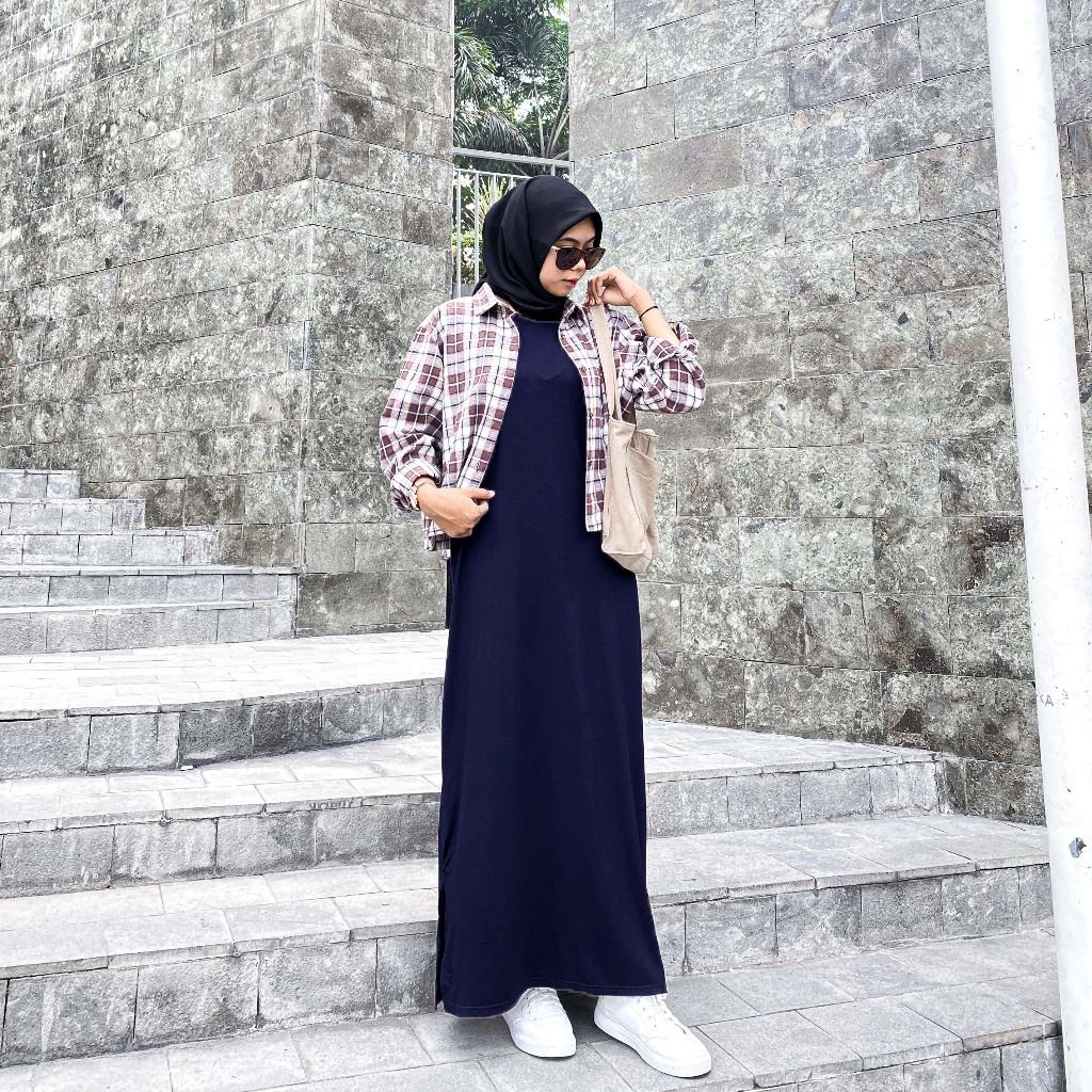 INNER DRESS WANITA TANPA LENGAN | INNER DRESS BAHAN JERSEY NAVY