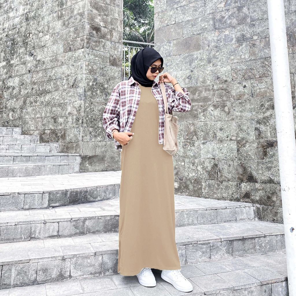 INNER DRESS WANITA TANPA LENGAN | INNER DRESS BAHAN JERSEY COKSU/CREAM