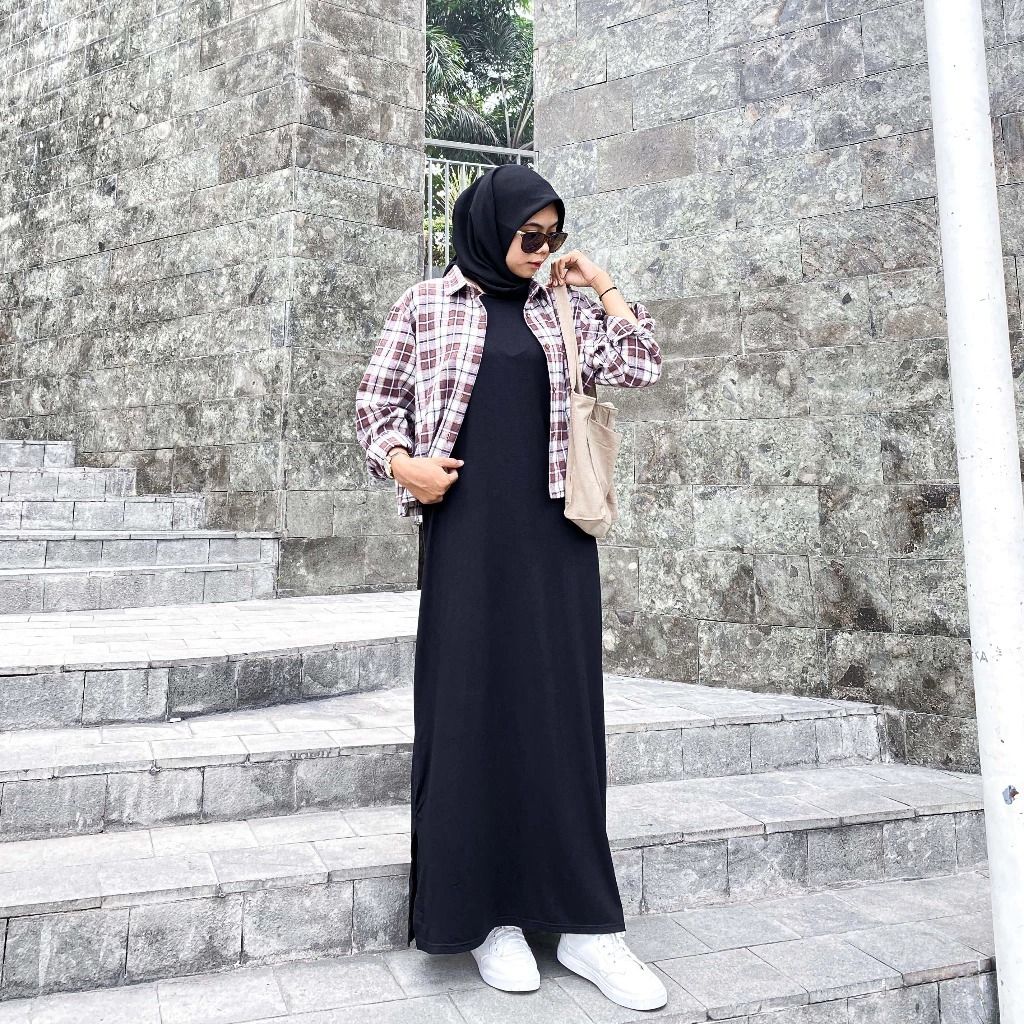 INNER DRESS WANITA TANPA LENGAN | INNER DRESS BAHAN JERSEY HITAM