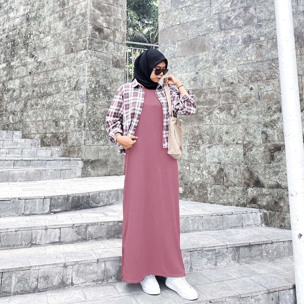 INNER DRESS WANITA TANPA LENGAN | INNER DRESS BAHAN JERSEY DUSTY