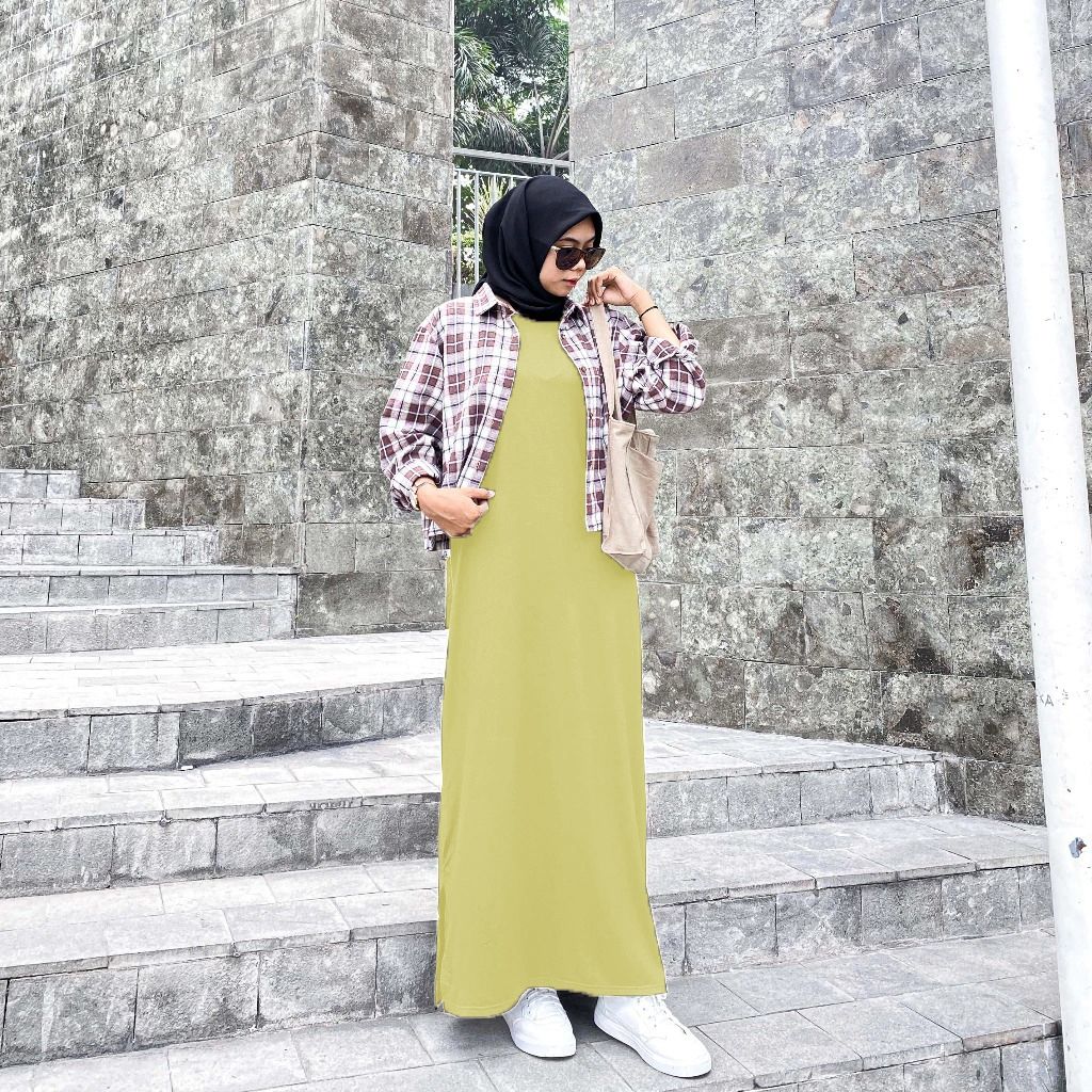 INNER DRESS WANITA TANPA LENGAN | INNER DRESS BAHAN JERSEY YELLOW