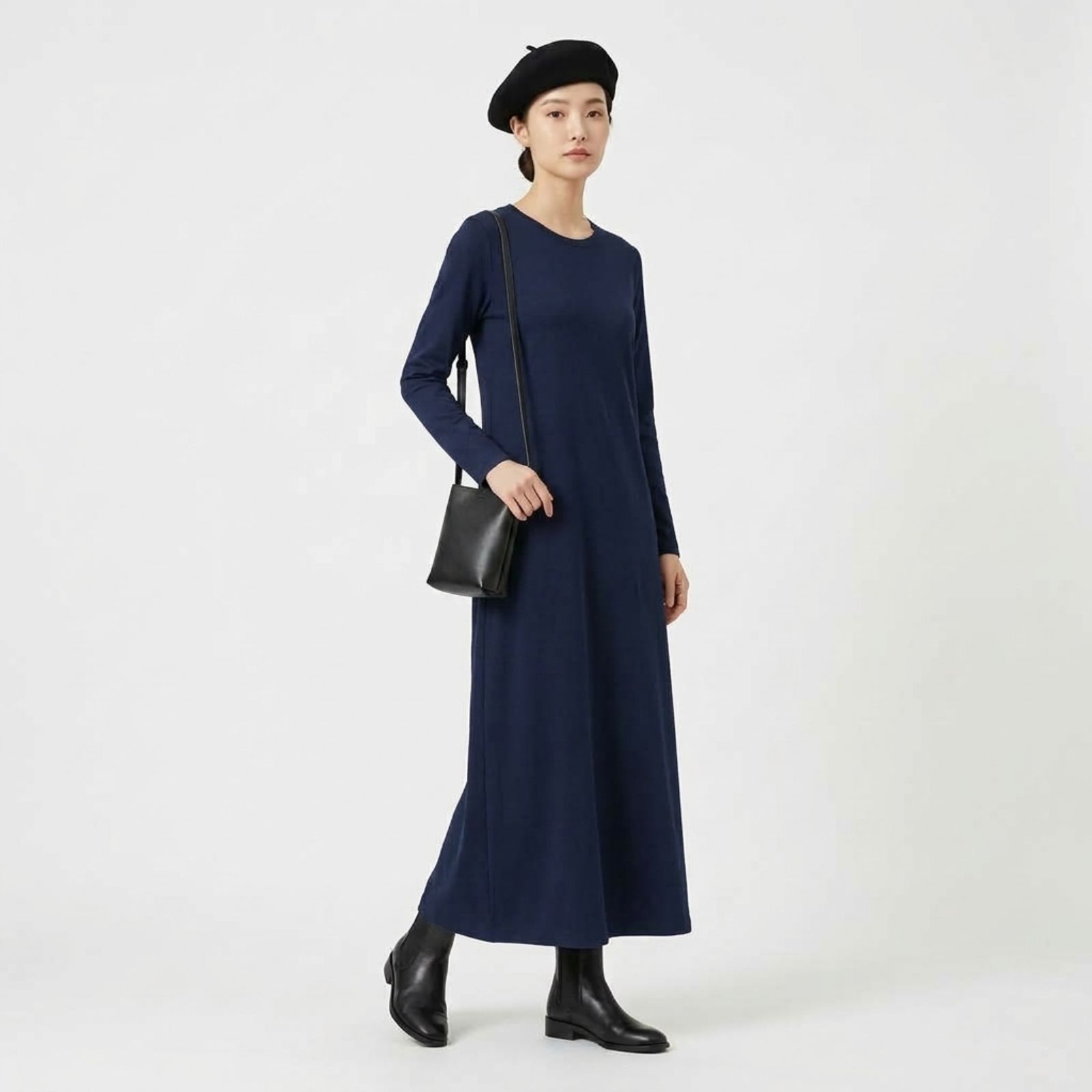 INNER MANSET DRESS LENGAN PANJANG BAHAN KAOS | INNERDRESS MANSET NAVY