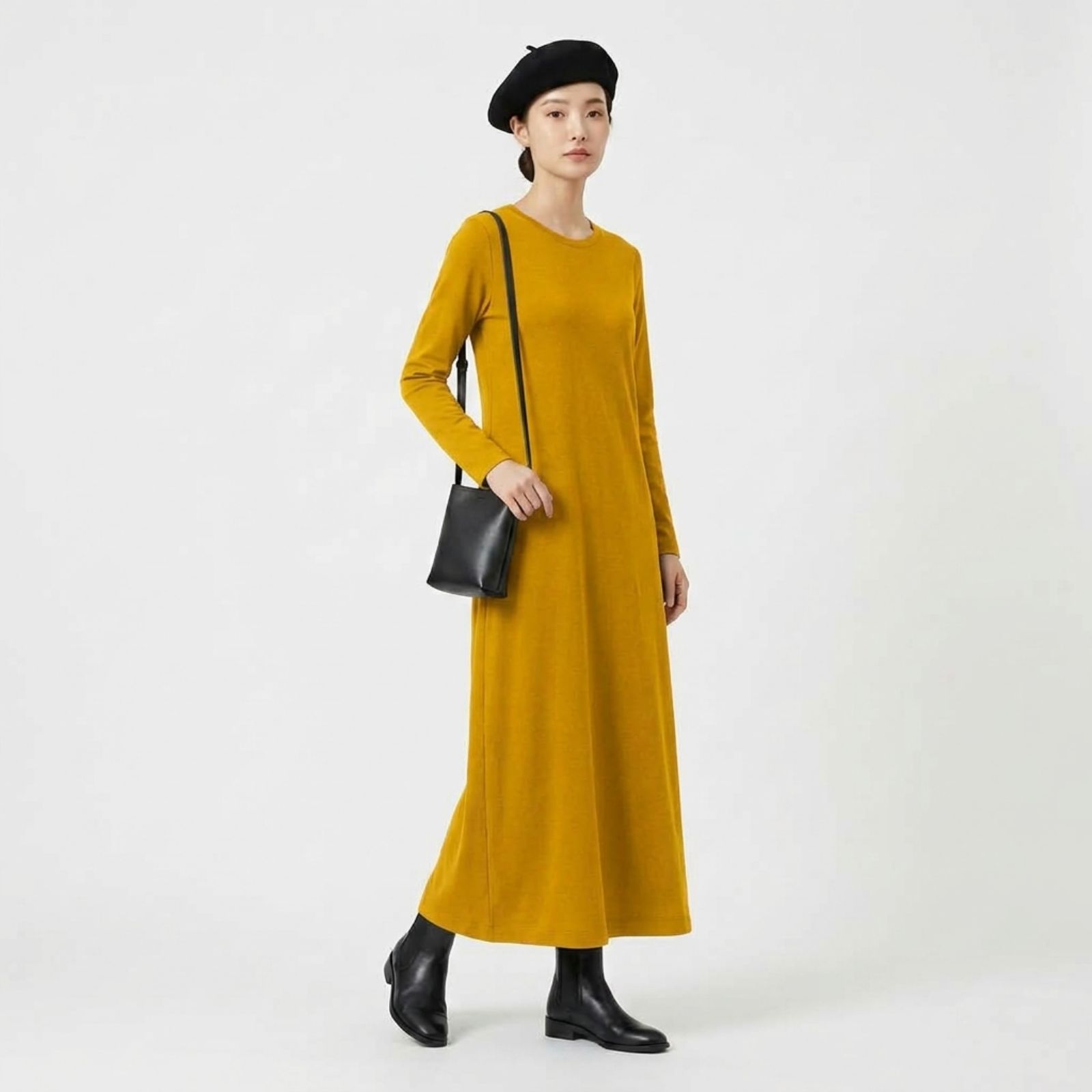 INNER MANSET DRESS LENGAN PANJANG BAHAN KAOS | INNERDRESS MANSET YELLOW