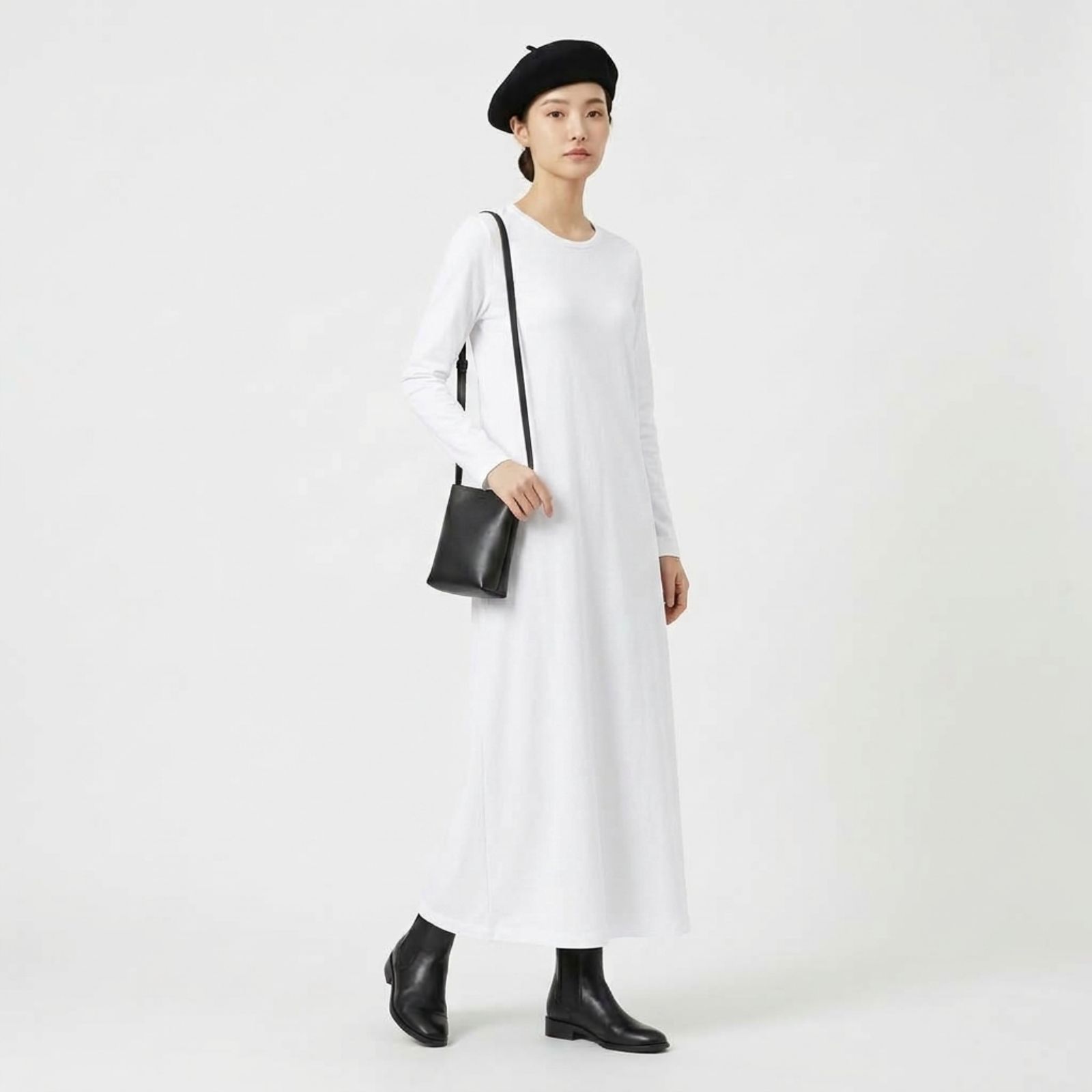 INNER MANSET DRESS LENGAN PANJANG BAHAN KAOS | INNERDRESS MANSET PUTIH