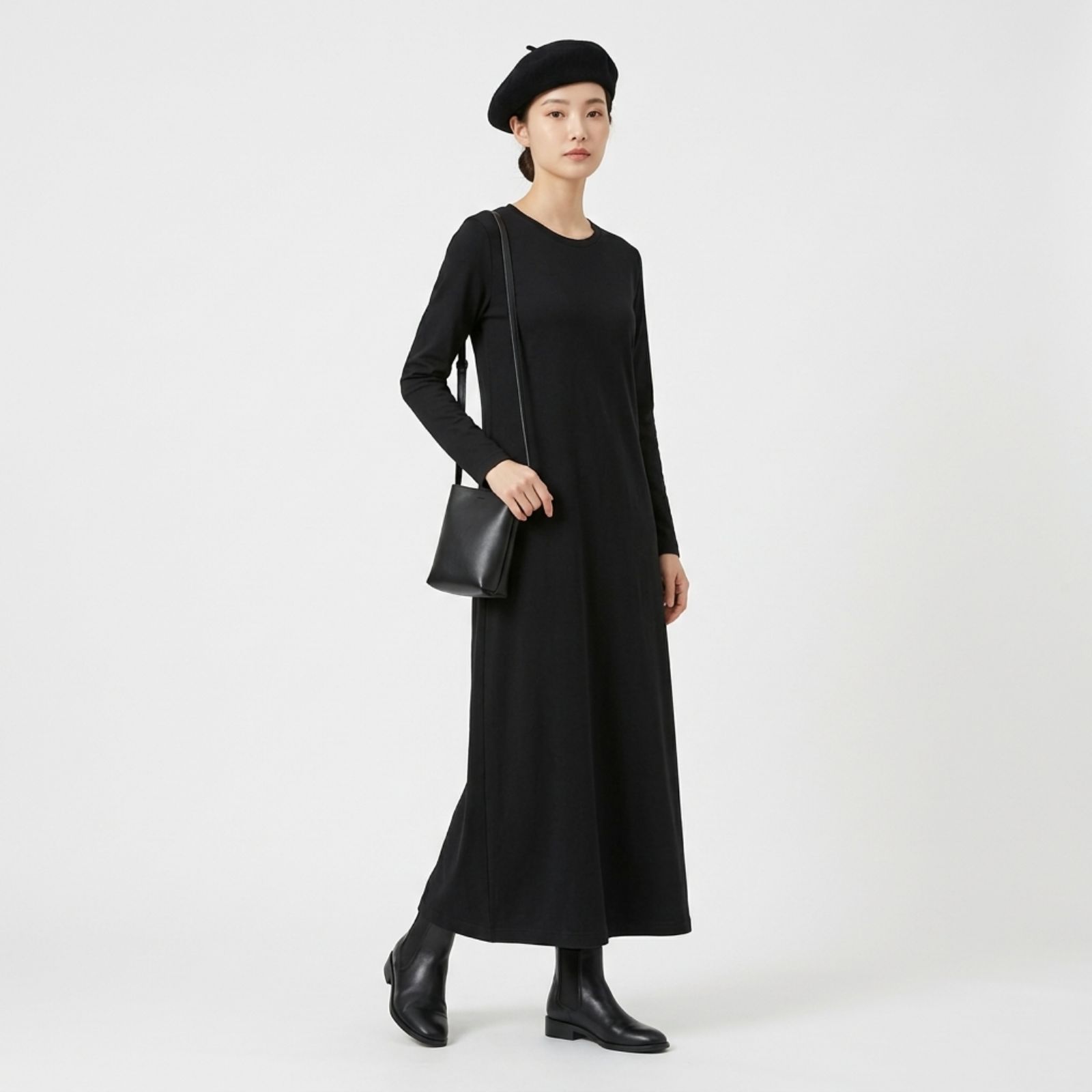 INNER MANSET DRESS LENGAN PANJANG BAHAN KAOS | INNERDRESS MANSET HITAM