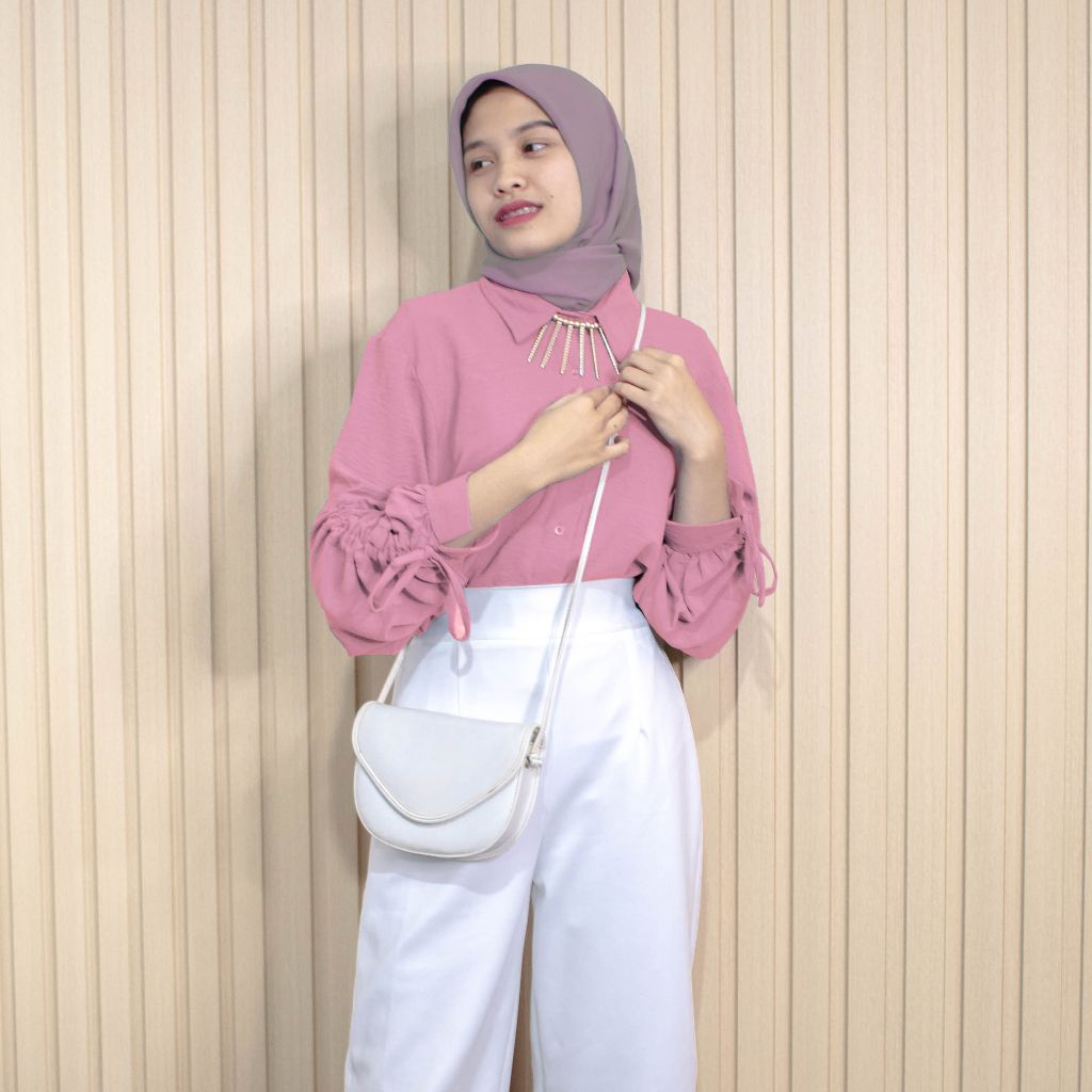 Nadin Crinkle Blouse / Atasan Wanita Crinkle Lengan Serut Aktif DUSTY